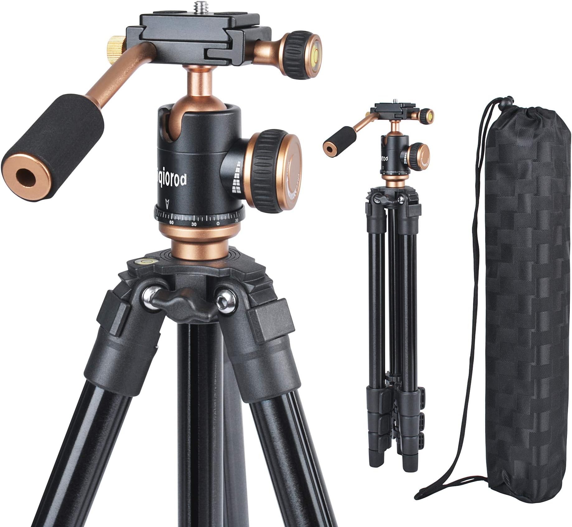 Camera Tripod, Portable Tripod, Travel Tripod 50inch Extendable 360 Panoramic Ball Head Tilt for DSLR Camera Canon, Nikon, Sony..Smartphone iPhone Samsung, Vlog, YouTube