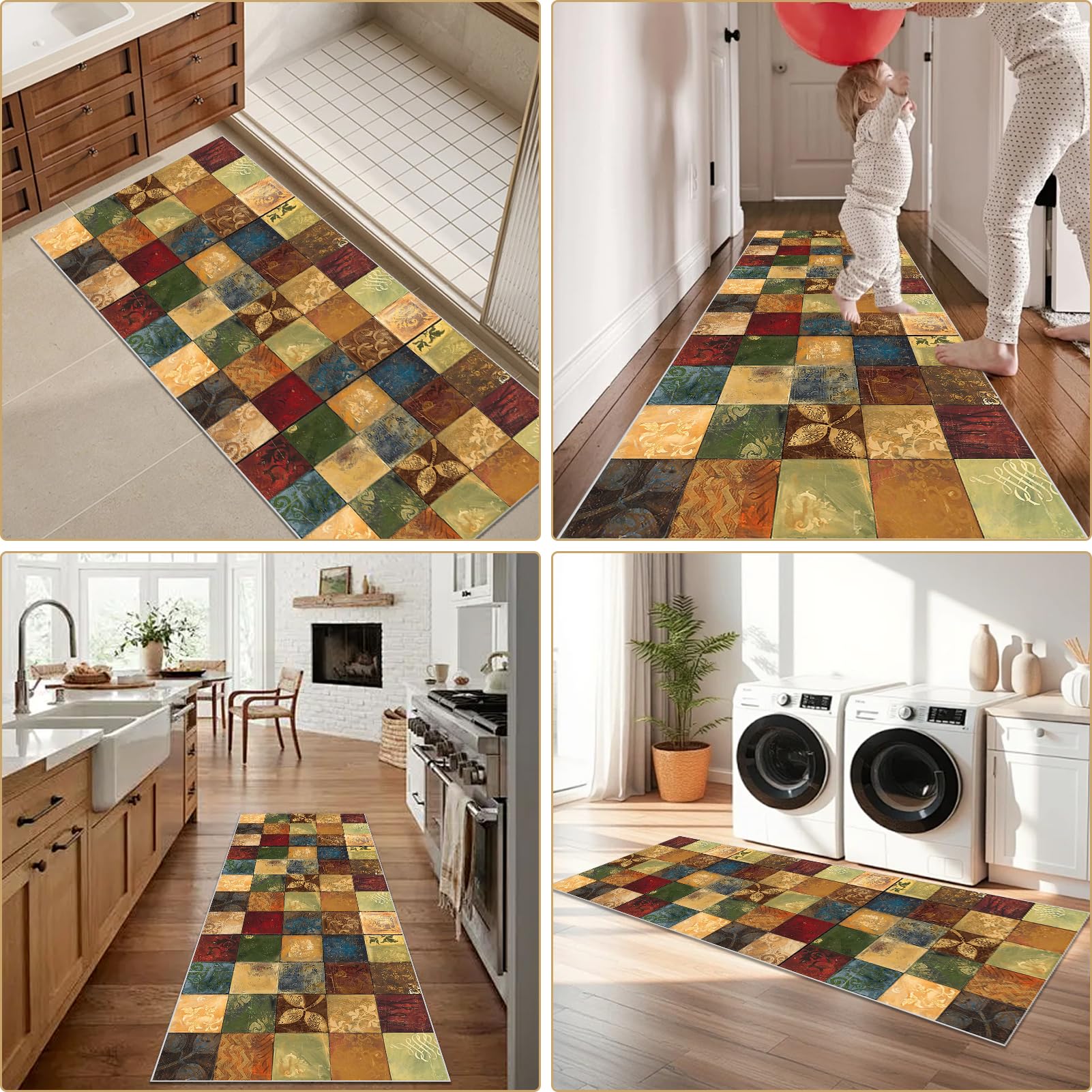 Küchenteppich Waschbar rutschfest Teppich Läufer Langer Flur Küchen Läufer 60 x 250 cm Flurteppich rutschfest mit Gummi Teppiche für Küchen Flur Eingang Schlafzimmer Waschküche