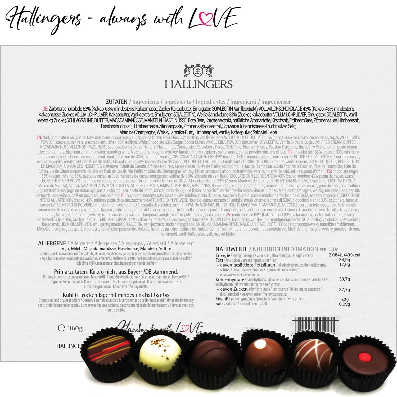 Hallingers Genuss Manufaktur Pralinen Glückwunsch-Geschenk - ohne Alkohol, handmade aus Confiserie-Edelkakao in wertiger XXL-Geschenkbox ""Alles Gute"", Geschenkidee für Frauen Männer