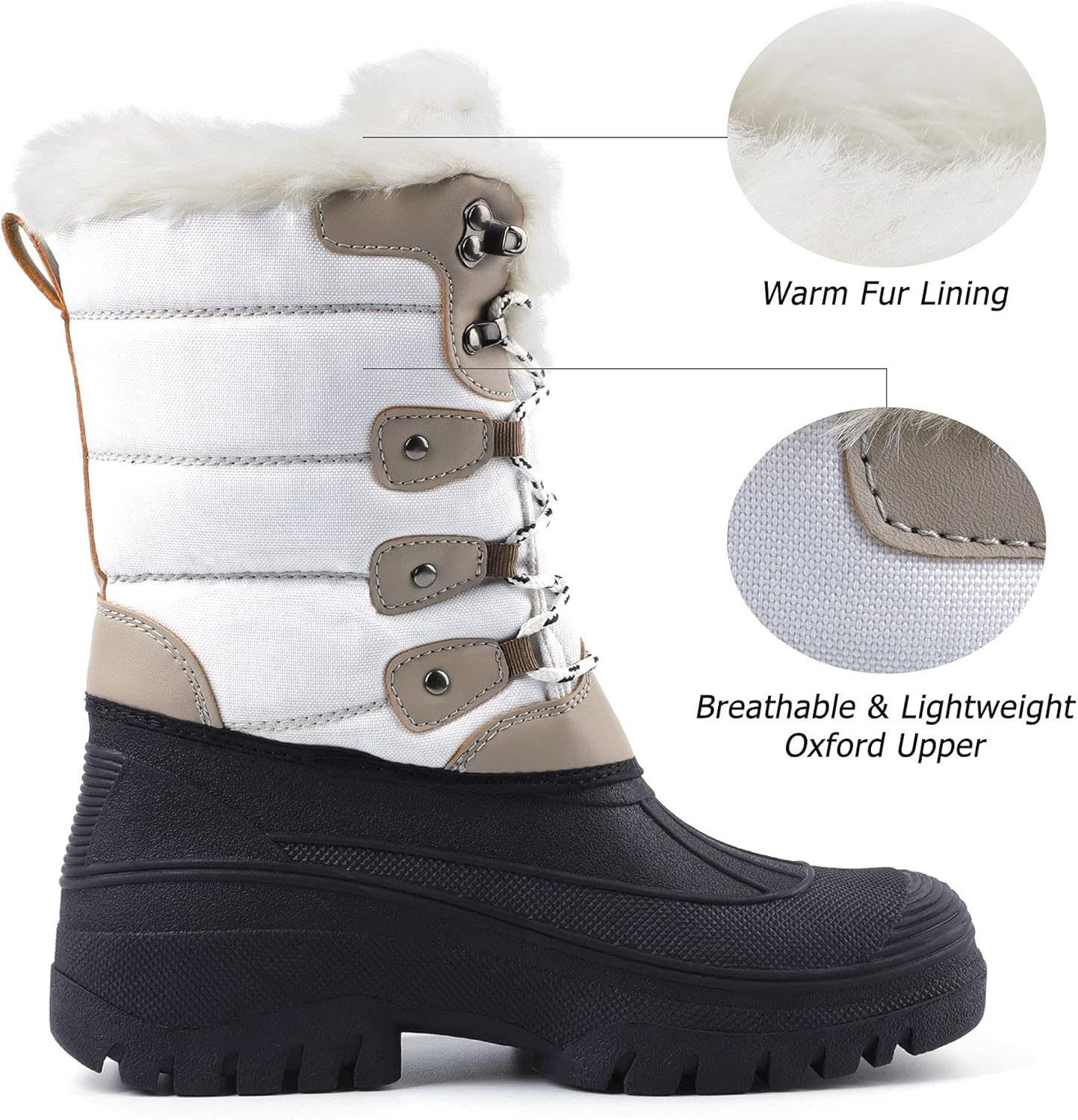 SIZE 10.  Knixmax Women's Winter Snow Boots Waterproof Mid Calf Booties Fur Lined Warm Outdoor Insulated Mucker Yard Skiing Hiking Boots for Women