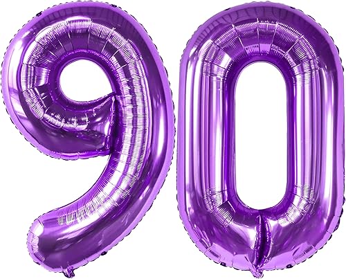 Miniatura 8 de KatchOn, Globo morado grande del número 90, 40 pulgadas, globos morados de 90 cumpleaños, decoraciones de cumpleaños de 90, globos de cumpleaños