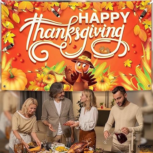 Miniatura 8 de KatchOn, Cartel de Feliz Acción de Gracias, extragrande, 72 x 44 pulgadas, telón de fondo para decoraciones de Acción de Gracias, interiores,