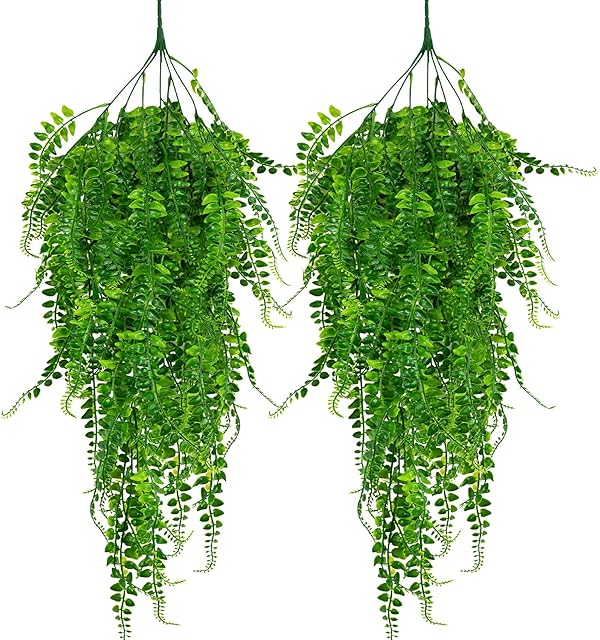 ADORAMOUR 2 Packs Artificial Hanging Plants Aesthetic Room Decor Fake Green Leaves Wall Decoration for Indoor & Outdoor, Faux Greenery Vines for Bedroom & Gardens/Farmhouse