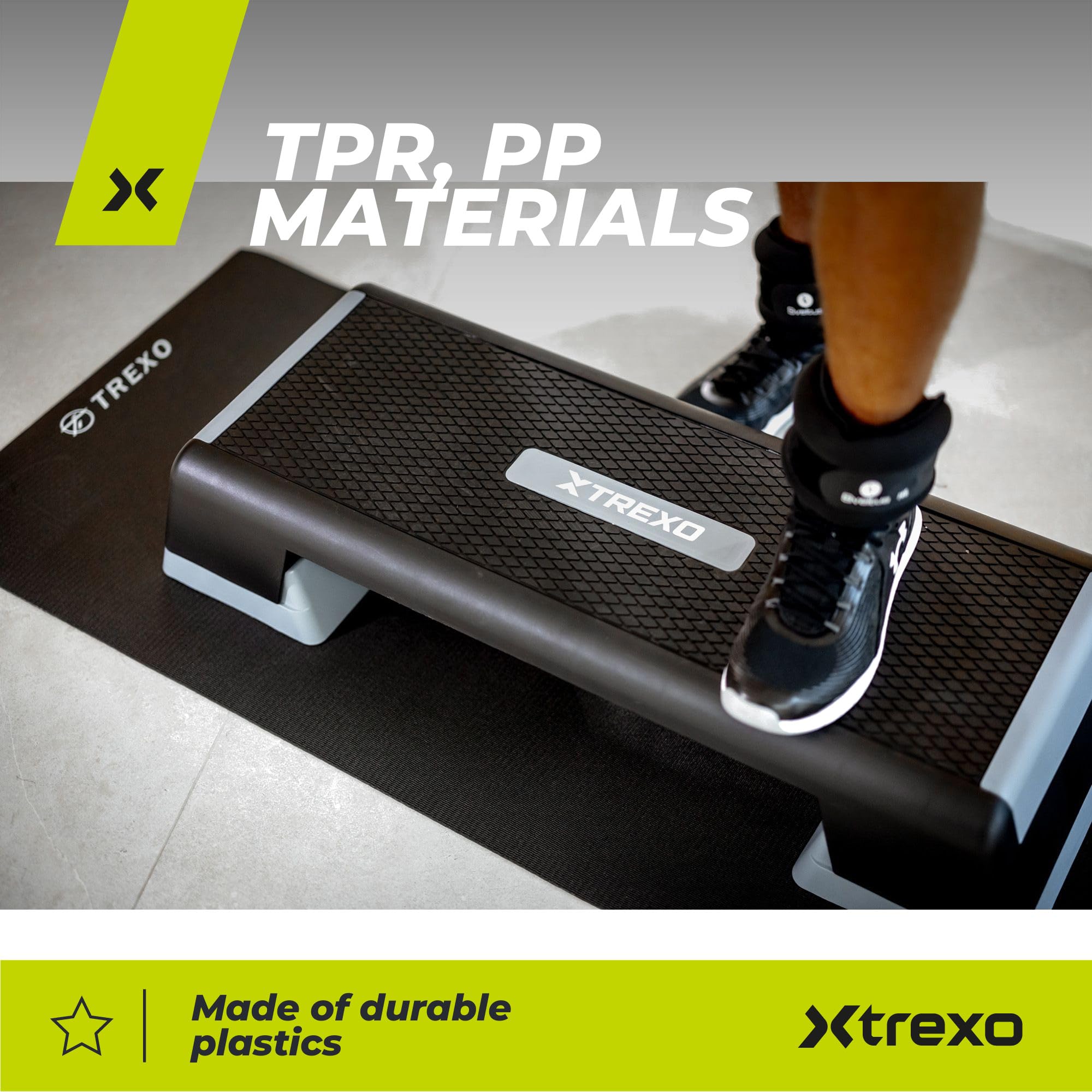TREXO Paso aeróbico 98 x 38 cm para entrenamiento cardiovascular y fitness, altura regulable 15-20-25 cm, polipropileno duradero y TPR aeróbic Step de alta calidad hasta 250 kg