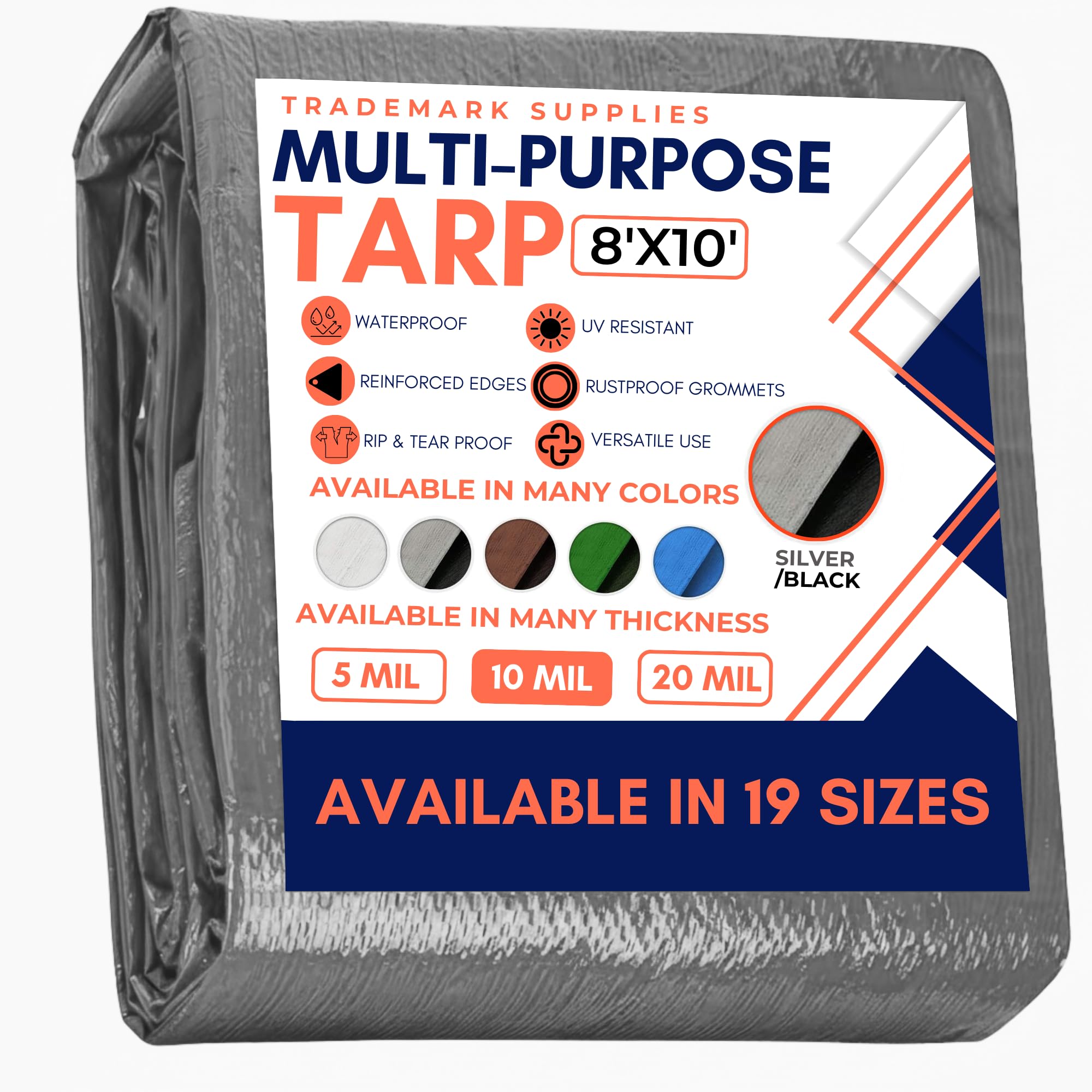 Trademark Supplies Tarp Cover Silver/Black Heavy Duty Thick Material, Waterproof, Great for Tarpaulin Canopy Tent, Boat, RV or Pool Cover