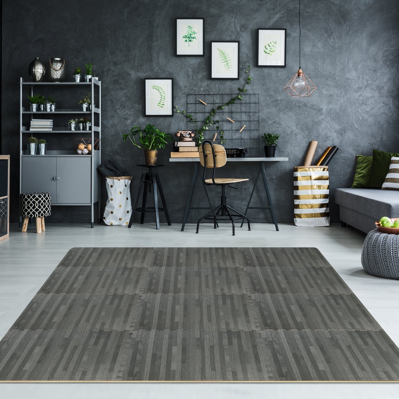 Sorbus Wood Grain Floor Mats Foam Interlocking Mats Tile 3/8Inch Thick