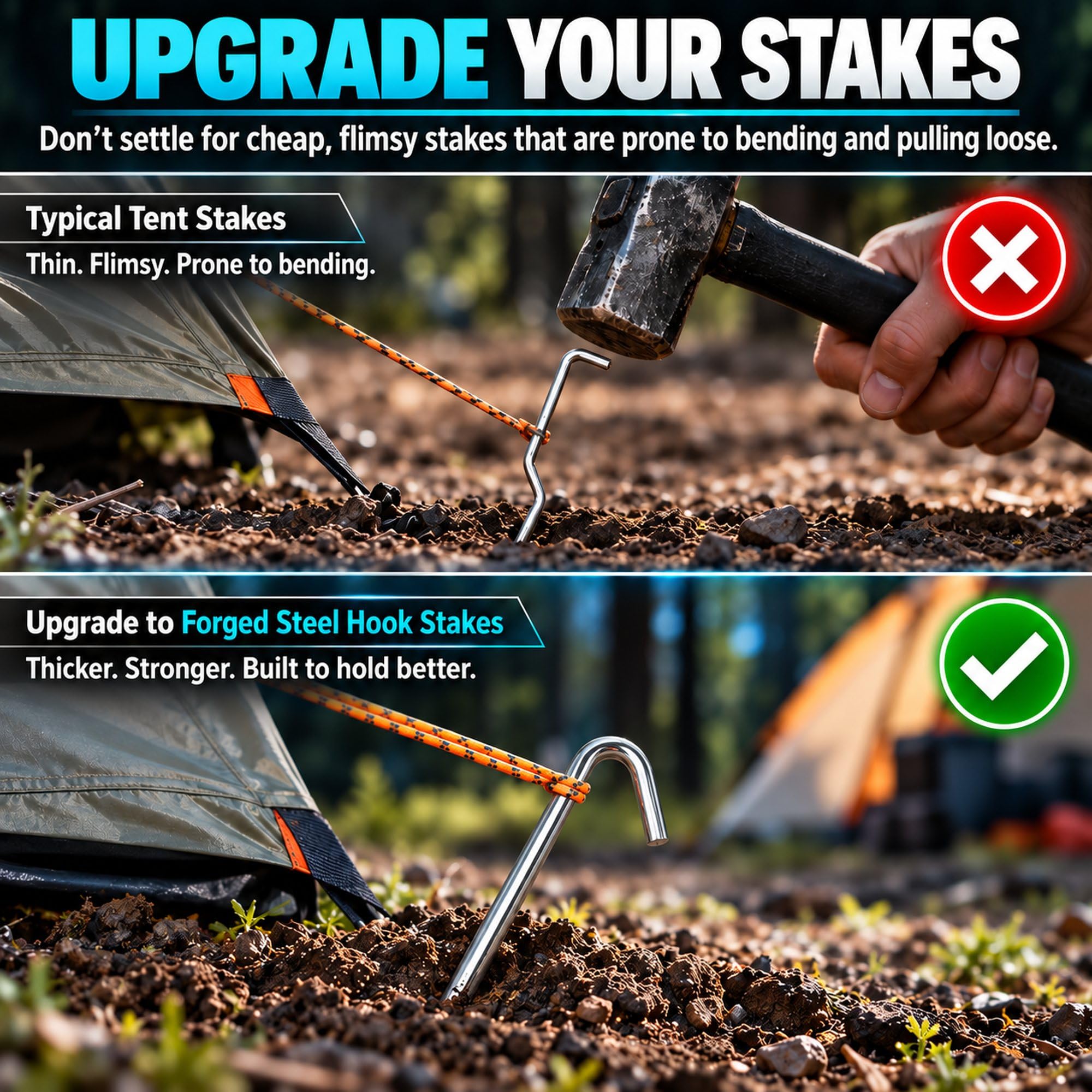 Heavy Duty Steel Tent Stakes - 10 Pack -4