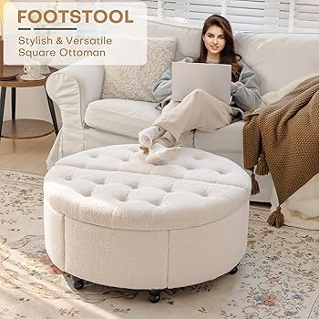 Amazon｜Redlife 35インチ ラウンド オットマン 収納付き 収納