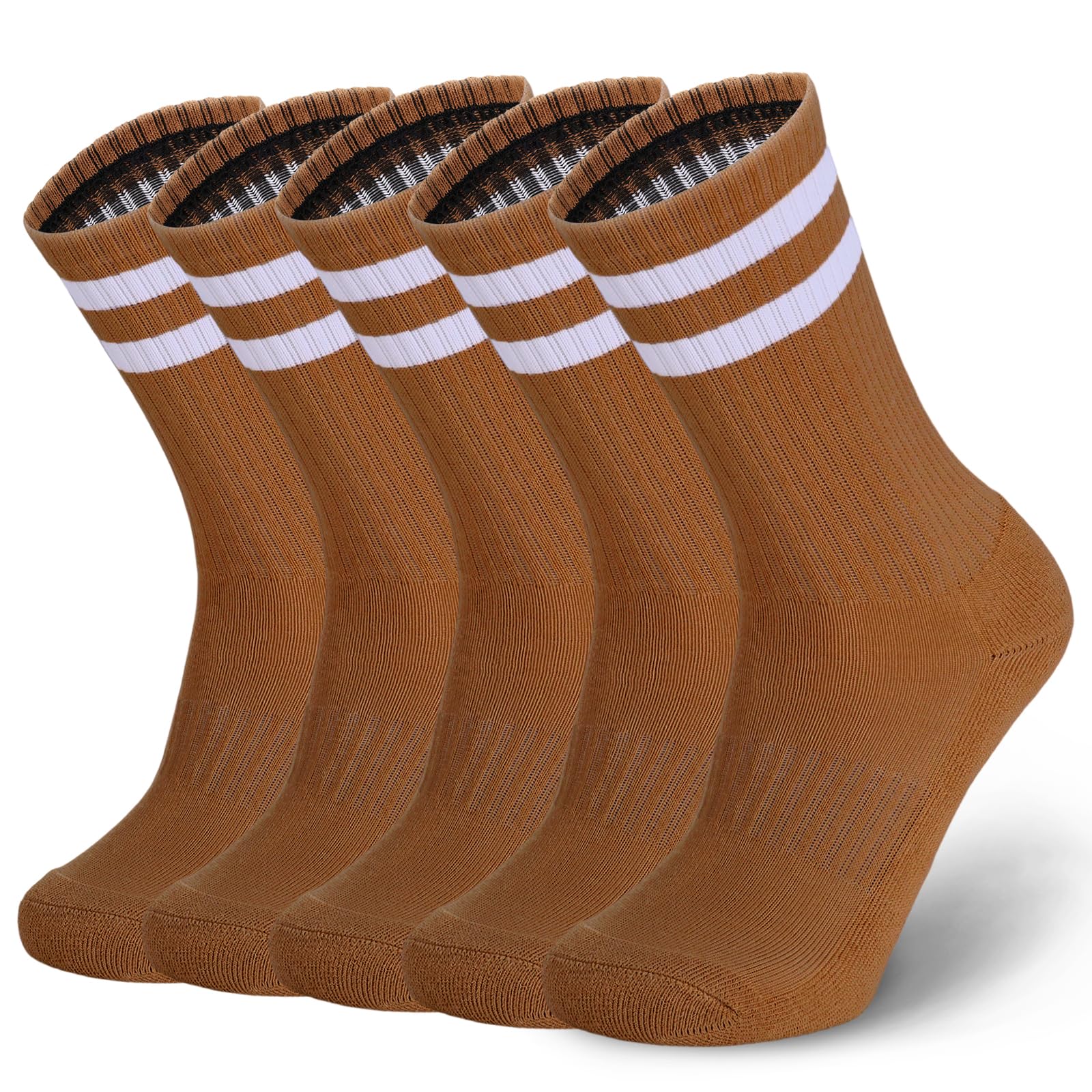 Ultrafun 5 Pairs Striped Crew Socks Cotton Cushioned Athletic Sports Running Socks for Men Women Teens