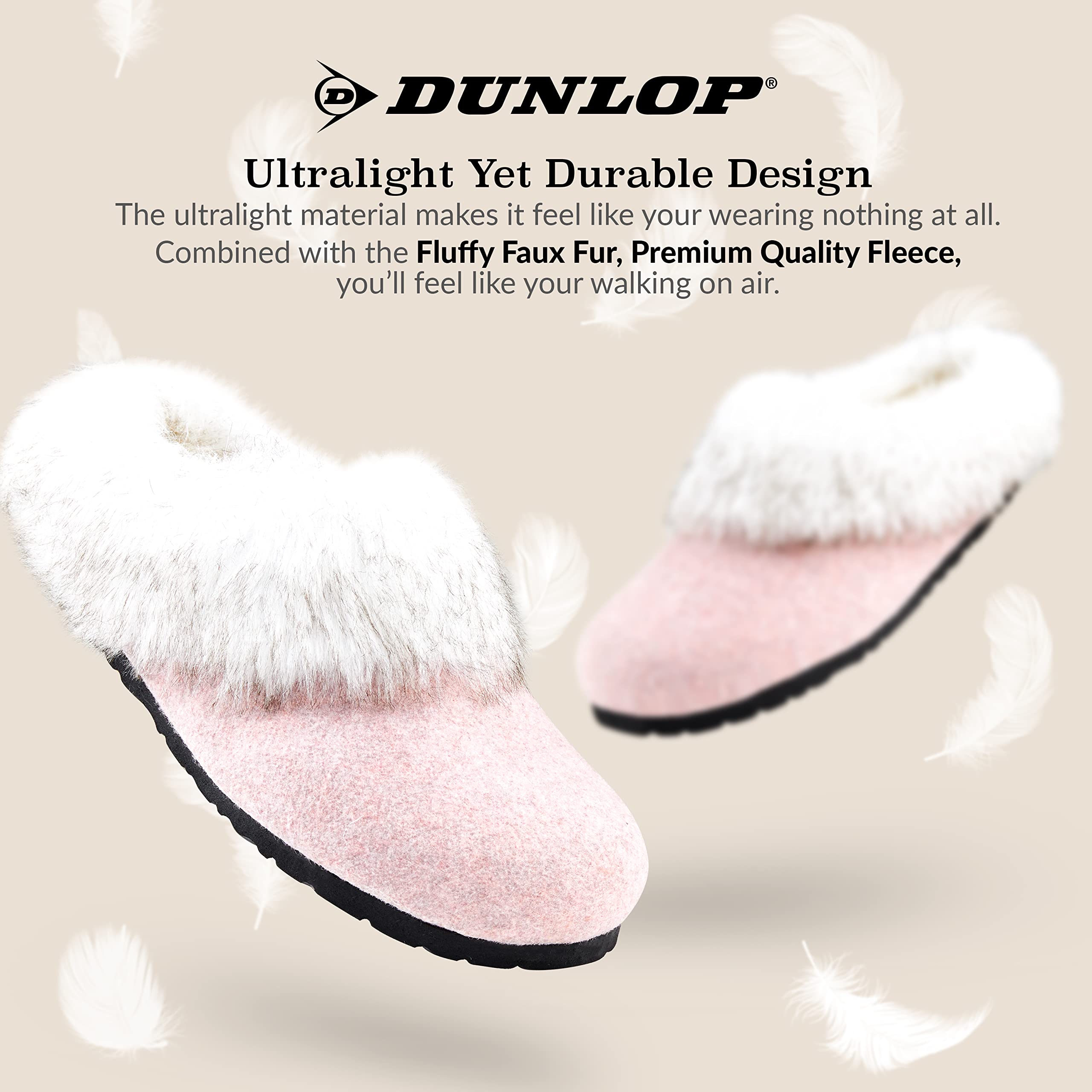 DUNLOP Pantofole Donna, Ciabatte Pelose Donna Invernali da Casa Antiscivolo con Suola in Gomma