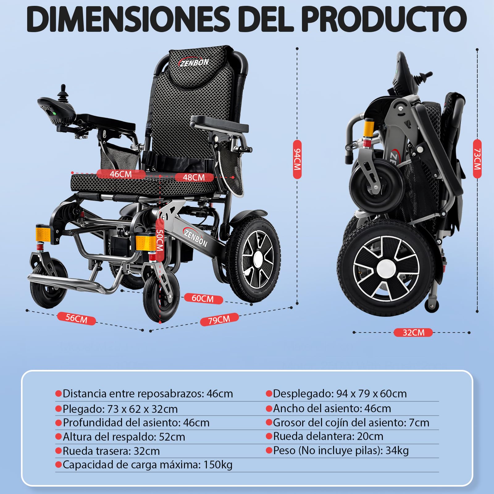 Silla de Ruedas Eléctrica Plegable Automática: 35KM silla Ruedas Electrico para Personas Mayores - 700W Silla de Ruedas Eléctrica con Reposabrazos Móviles Hasta 150KG