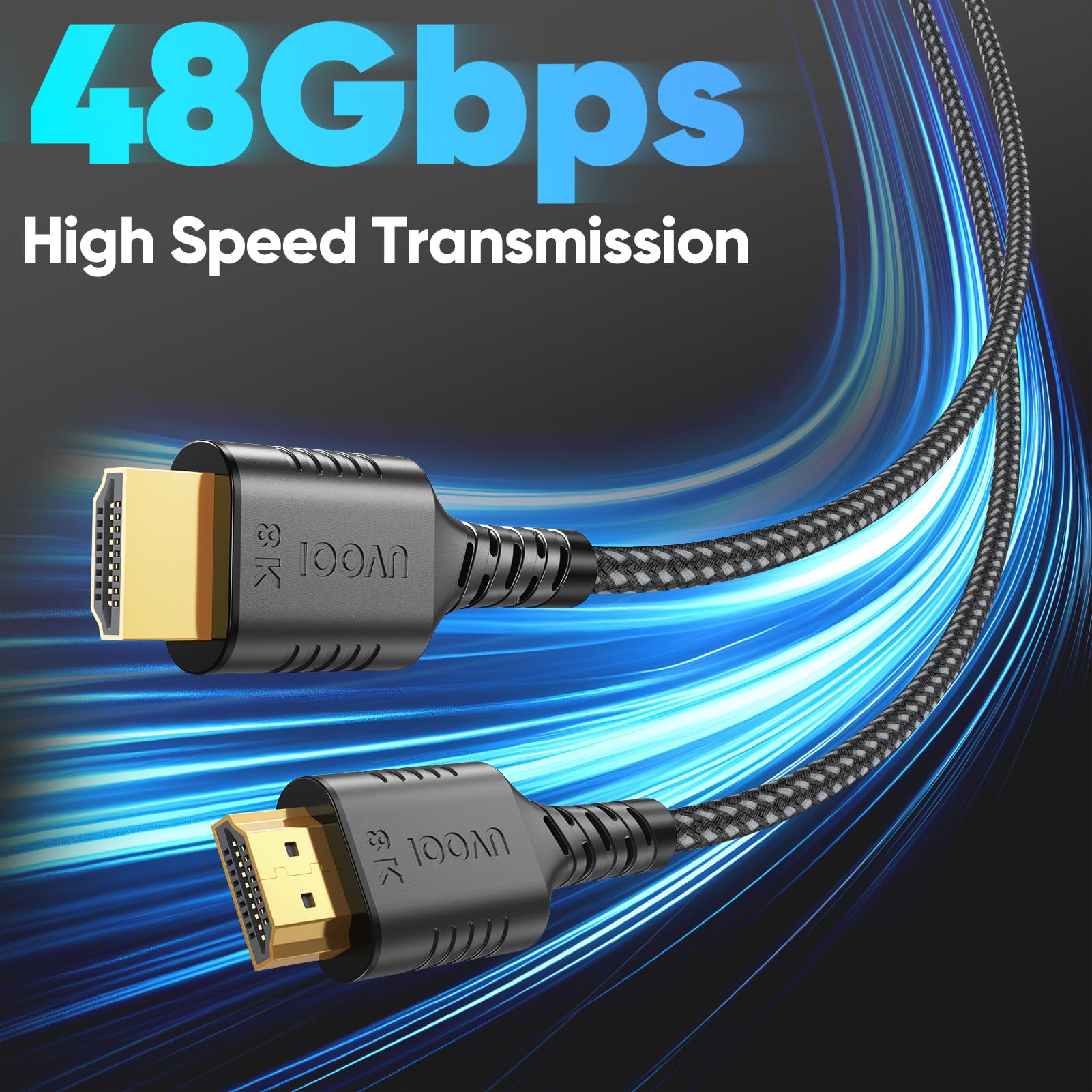 Confezione da 10 cavi HDMI da 8 K a HDMI 2.1, ad altissima velocità, 48 Gbps, confezione multipla di cavi HDMI da 8 K a 60 Hz, 4K a 240/165/144 Hz per TV LG OLED, Roku TV, Soundbar, TV 4K/8K