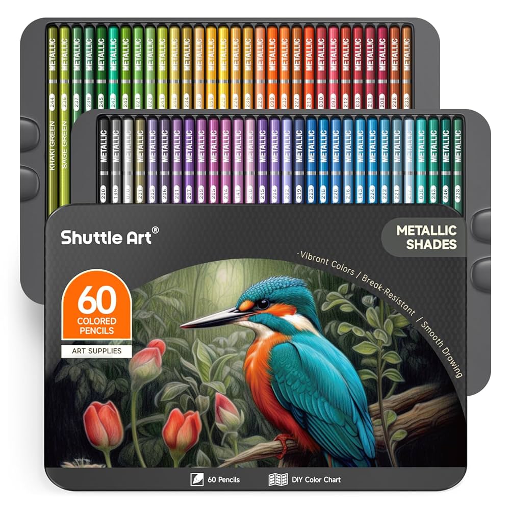 色鉛筆 60色セット Amazon | Shuttle Art 色鉛筆 60色セット メタリック きらきら