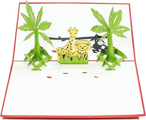 Miniatura 3 de Tarjetas desplegables  Juego de 4 tarjetas emergentes 3D para cumpleaños, felicitación u ocasiones especiales, animales de la selva (paquete de 4