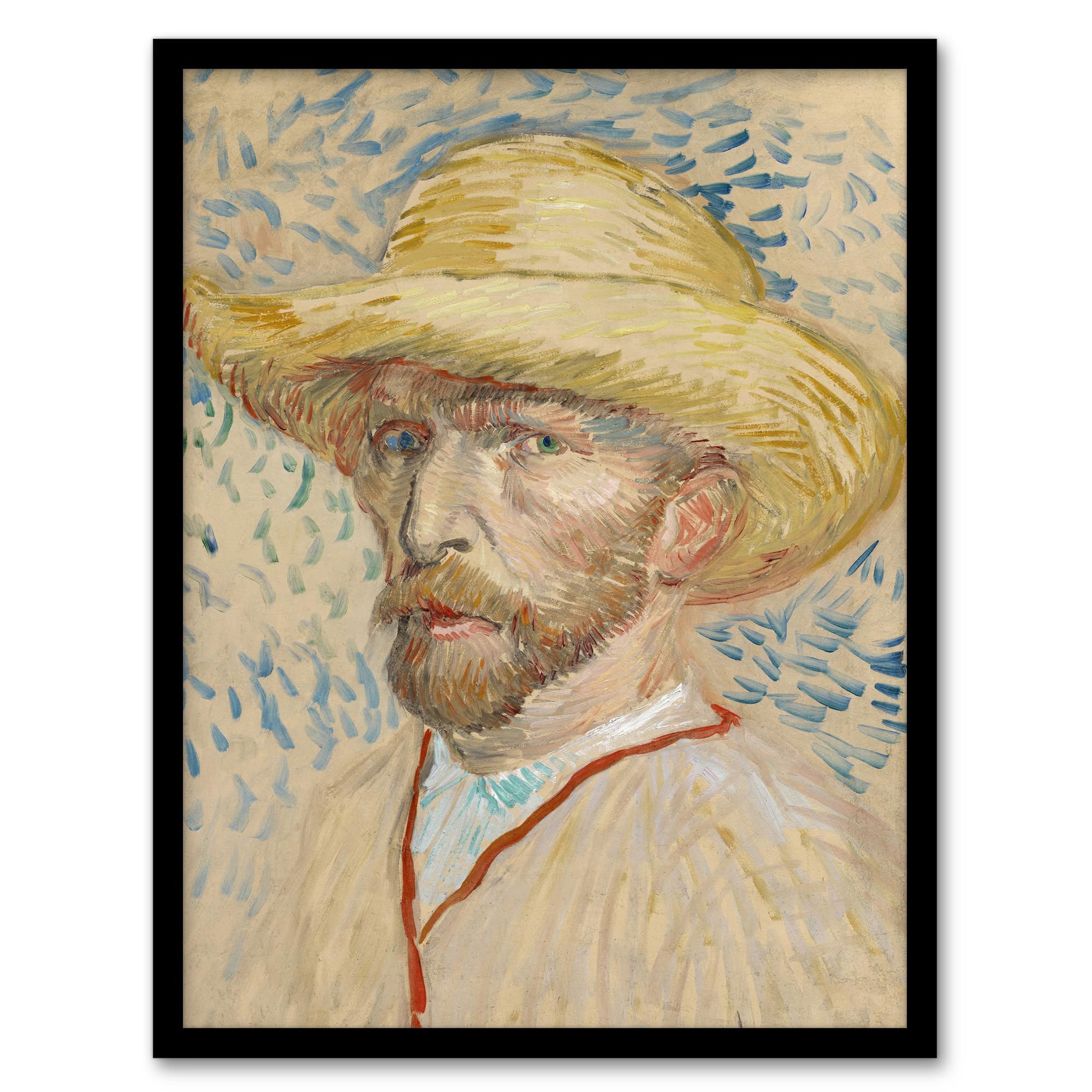 Artery8 Self Portrait With Straw Hat Van Gogh Vintage Framed Wall Art Print 12X16"