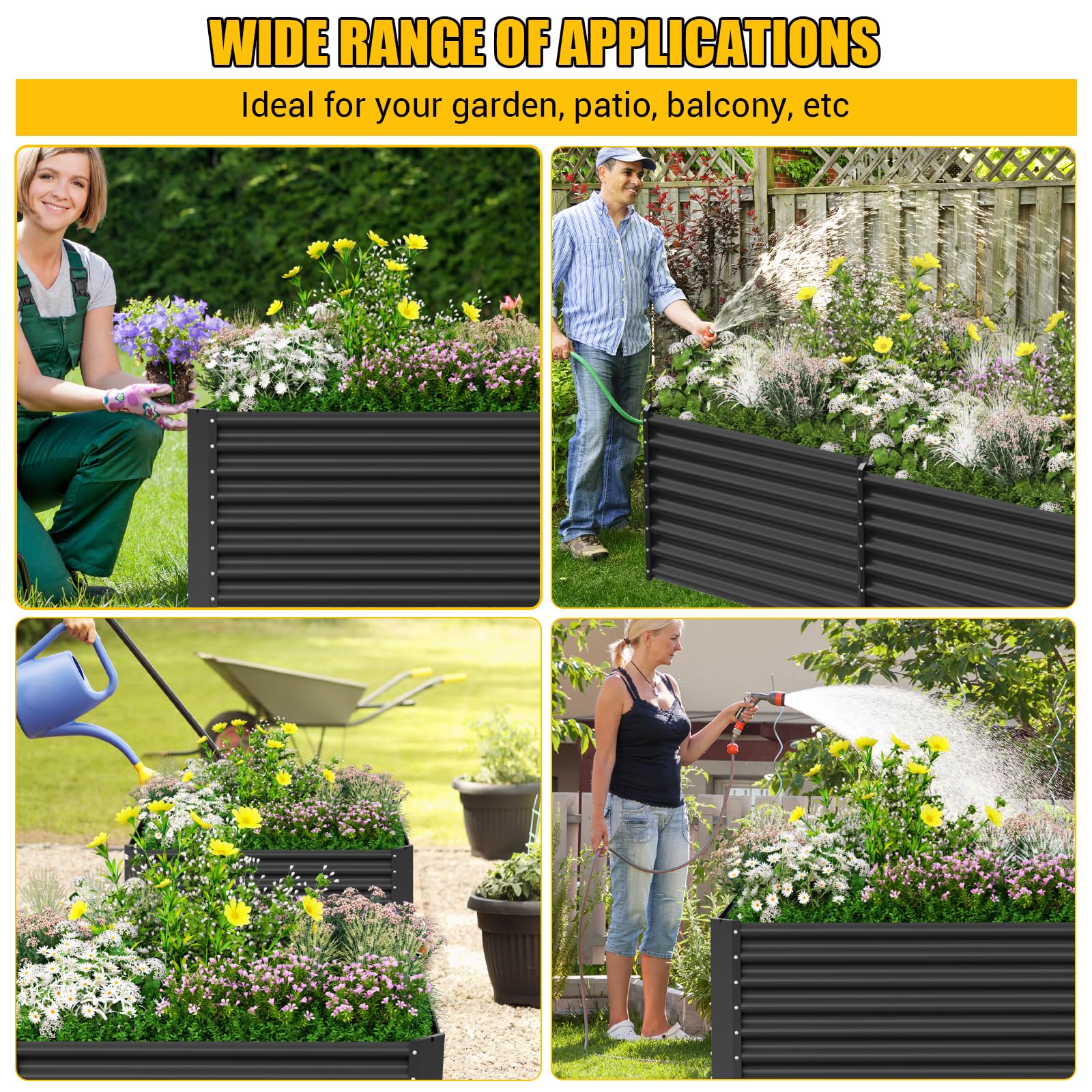 Hochbeet aus Metall, 122 x 61 x 61 cm Wetterfestes Edelstahl Gartenhochbeet, Rechteckig Stabil Erhöhtes Pflanzenbeet für Außenbereich, Gemüse, Blumen und Kräuter Anbau