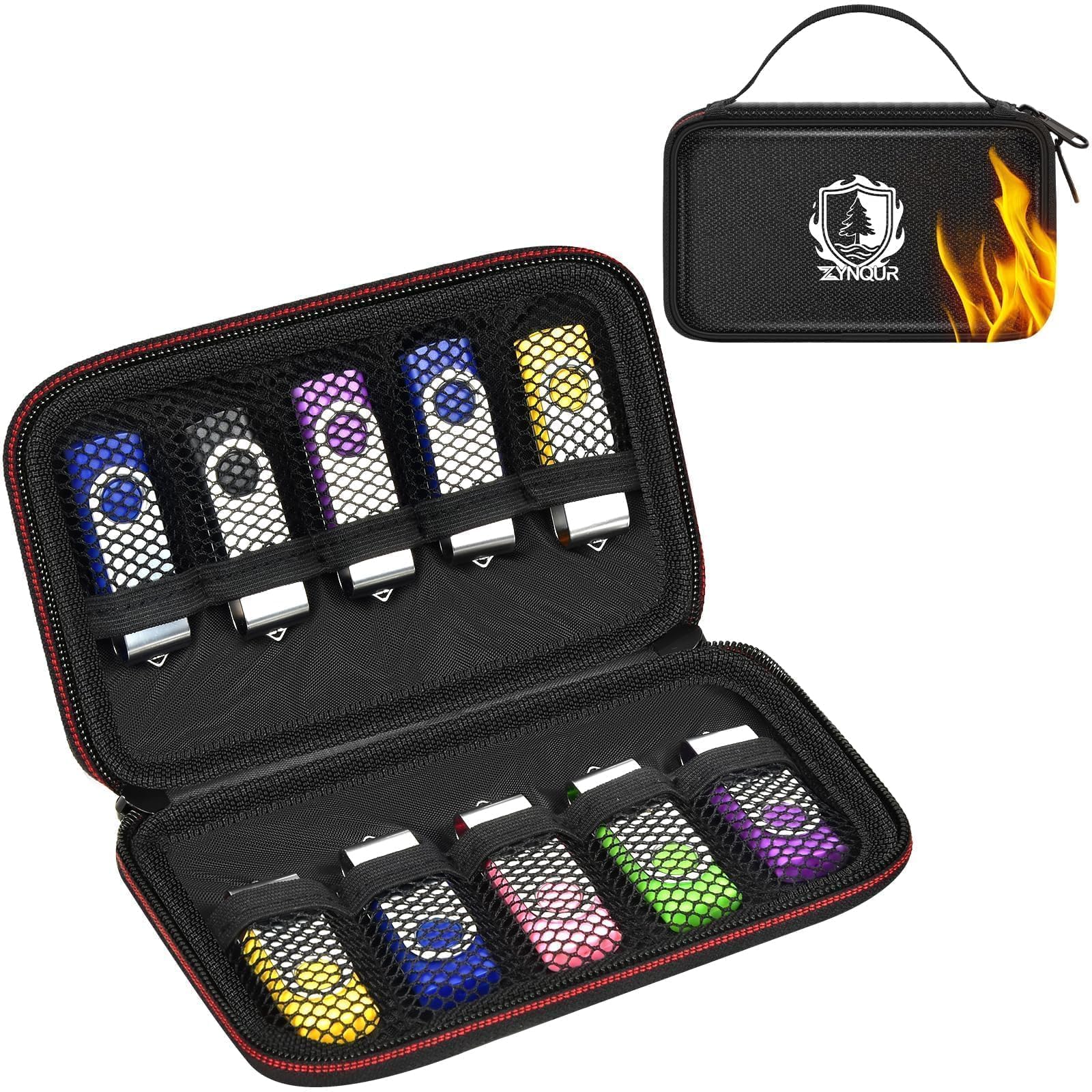 Zynqur Fireproof Flash Drive Case, 10 XL Slots for Office and Trave, Black