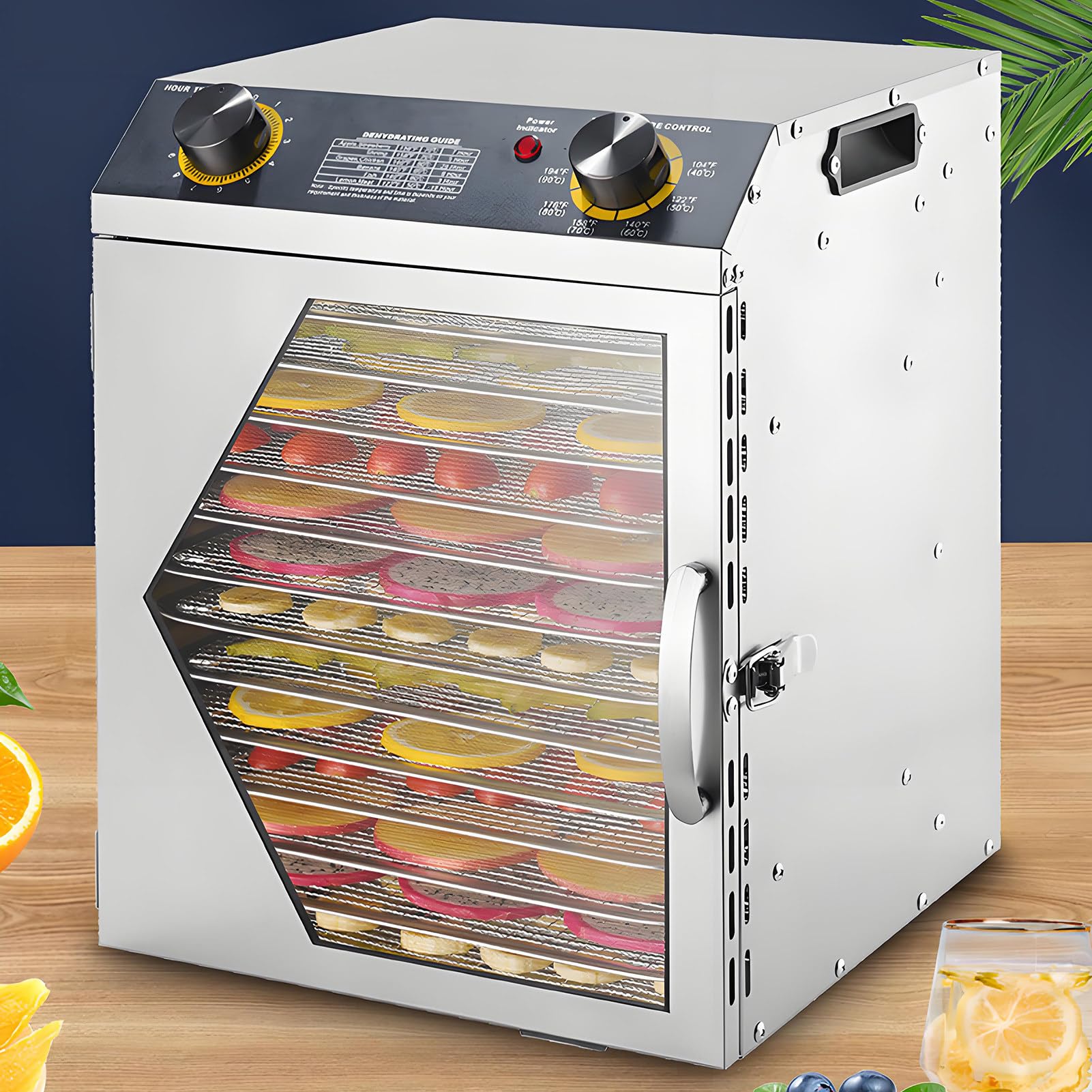 Stainless Steel Dehydrator,Meat and Fruit Dryer,0–12h Timer 12tiers