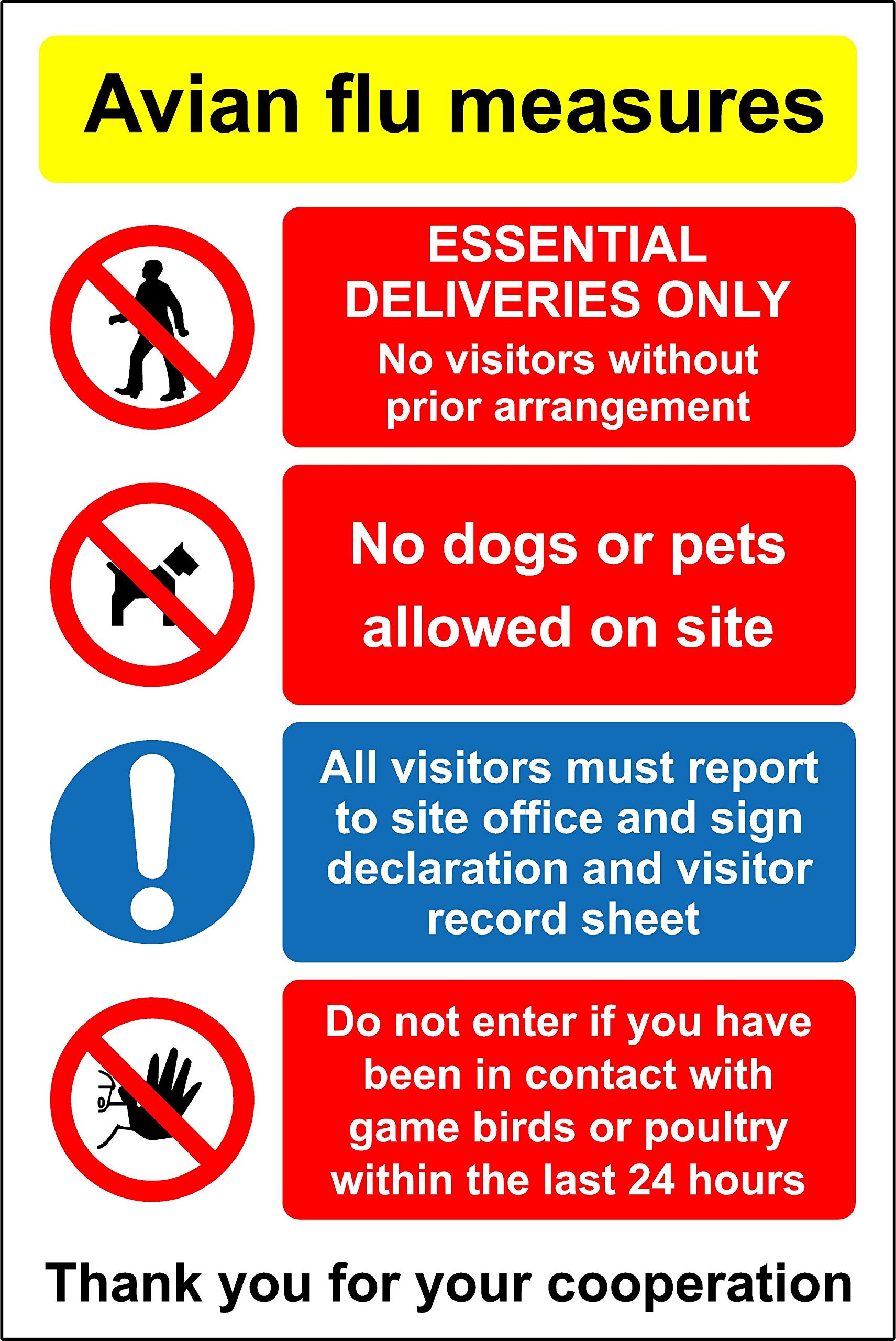 Avian flu measures safety sign - 3mm Aluminium sign 300mm x 200mm