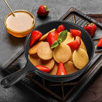 4 Pack Mini Cast Iron Skillet, Indoor and Outdoor Use, Non-stick,Oven, Grill Safe, 4 Small Frying Pans with Double Drip-Spouts for Stove,, Black