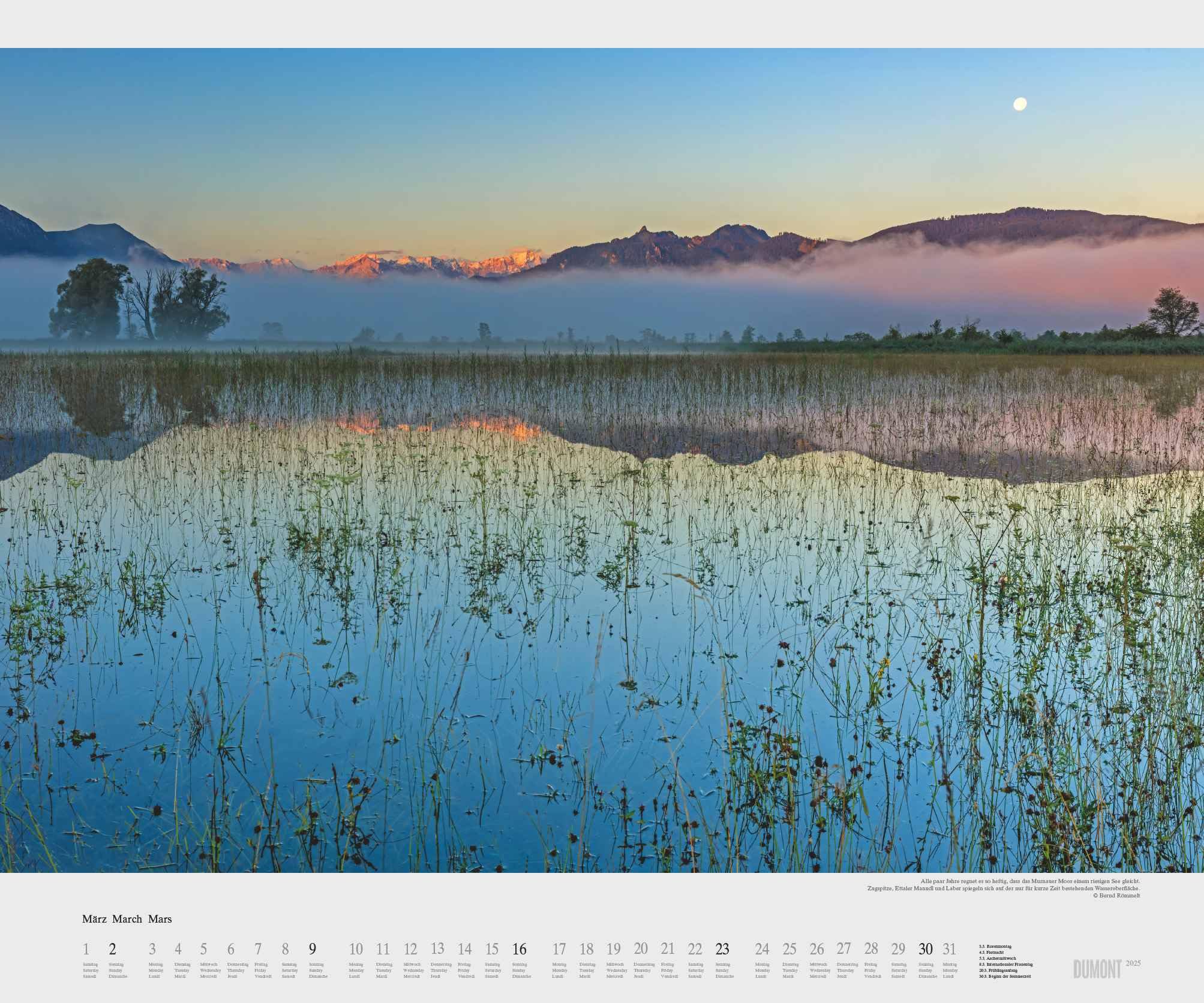 DUMONT - Im Zugspitzland 2025 Wandkalender, 60x50cm, Kalender mit Aufnahmen der Zugspitzregion von Bernd Römmelt, landschaftliche Vielfalt und Schönheit