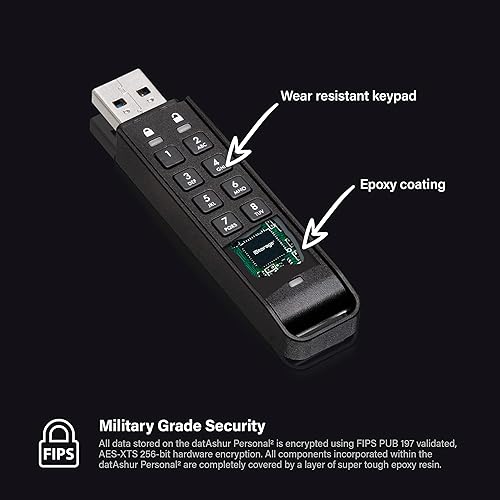 Miniatura 3 de iStorage datAshur Personal2 64 GB  Unidad flash segura  Protección con contraseña  Portátil  Cifrado de hardware de grado militar