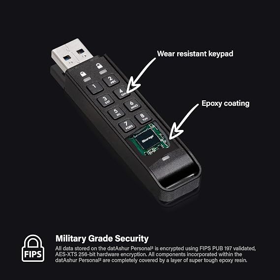 iStorage datAshur Personal2 Secure Flash Drive - Password Protection, Portable, Military Grade Hardware Encryption USB 3.0 32GB