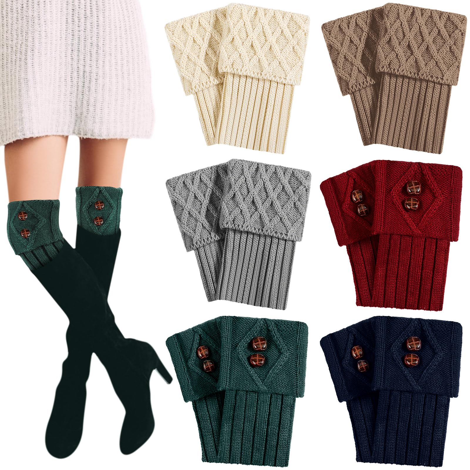 Geyoga 6 Pairs Womens Boot Cuffs Socks Winter Boot Topper Covers Warm Crochet Knitted Leg Warmers