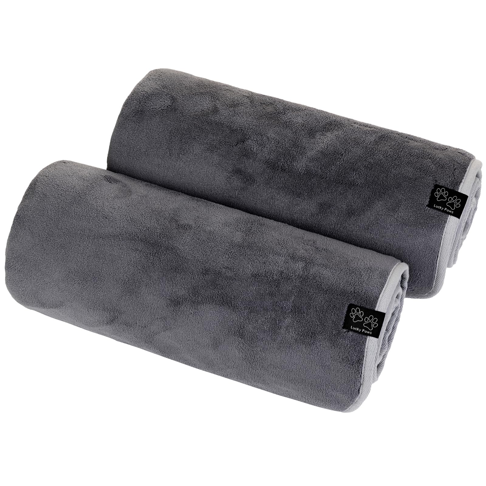 Lucky Paws® Serviette Chien Super Absorbante – Serviette pour Chien Ultra Douce, Luxueuse et Épaisse 140x80cm, Serviettes en Microfibre Artisanales et Faites Main pour Chiens (Lot de 2, Gris)