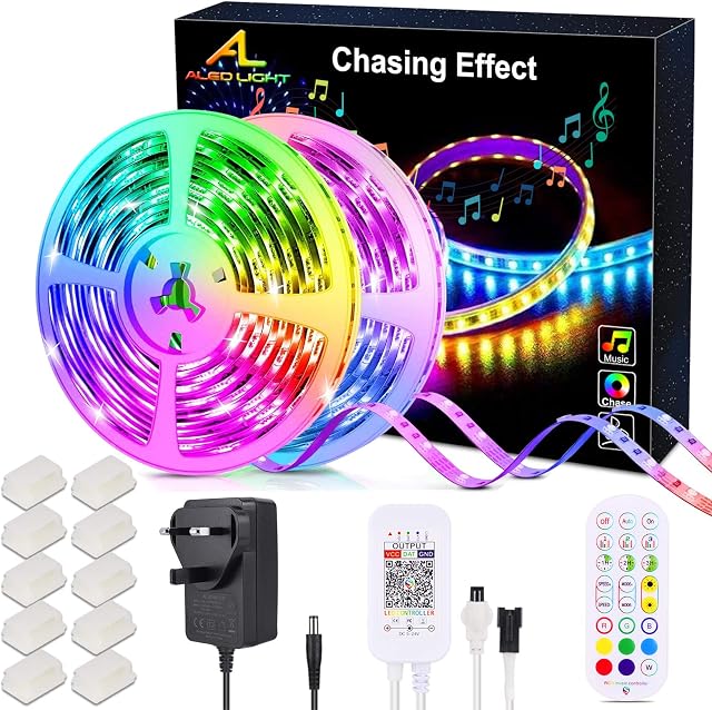 Dreamcolor 10M LED Strip Lights,32.8FT RGB Chasing Color,LED Light Strips with Remote Control,Music Sync 5050 RGB Color Changing Led Lights for Bedroom,Party,Home,Kitchen,Decoration(2x16.4FT)