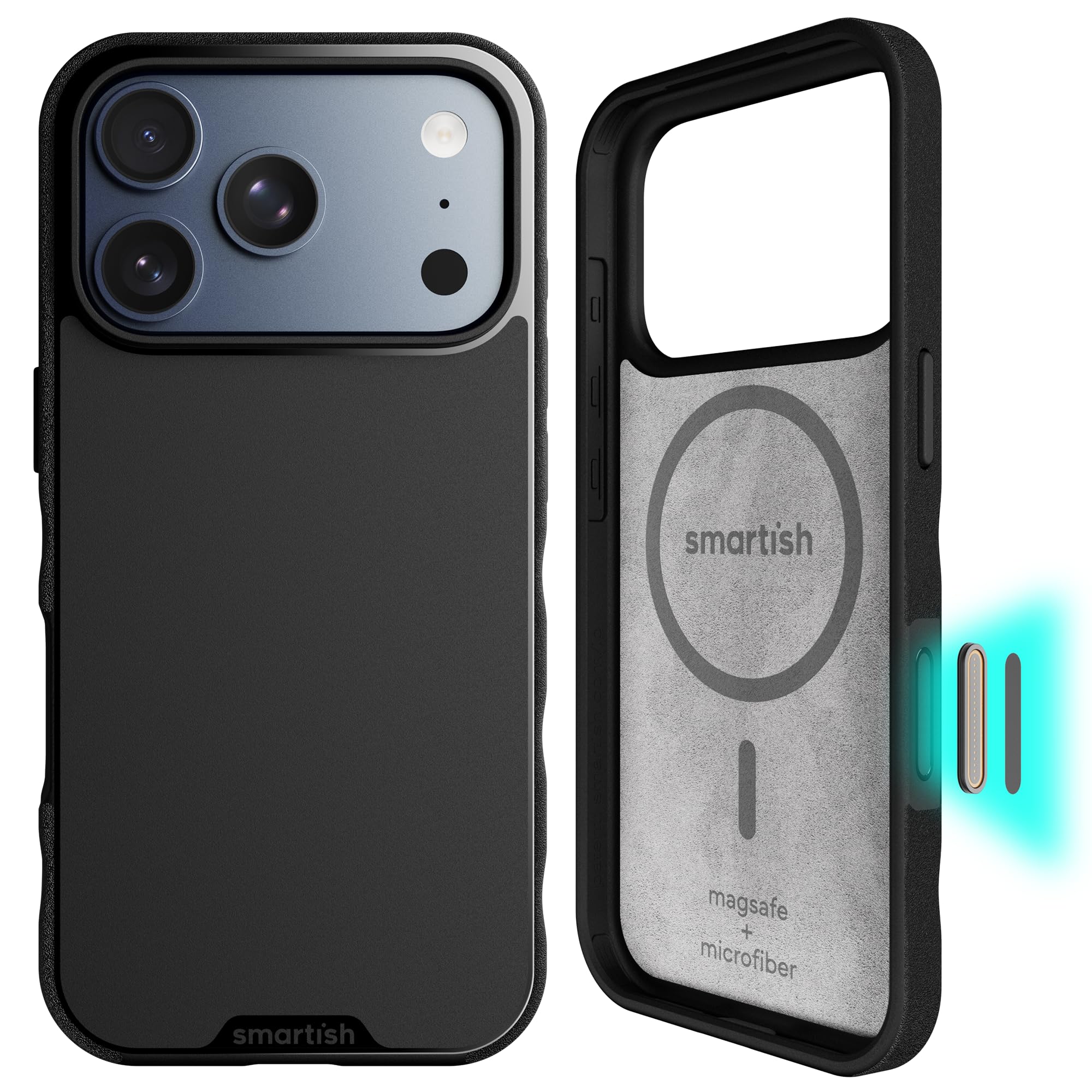 Smartish® iPhone 17 Pro MagSafe Case - Gripmunk w/Camera Control Protection, Magnetic Slim Case [Lightweight + Protective] Thin Grip w/Microfiber Lining for iPhone 17 Pro - Black Tie Affair