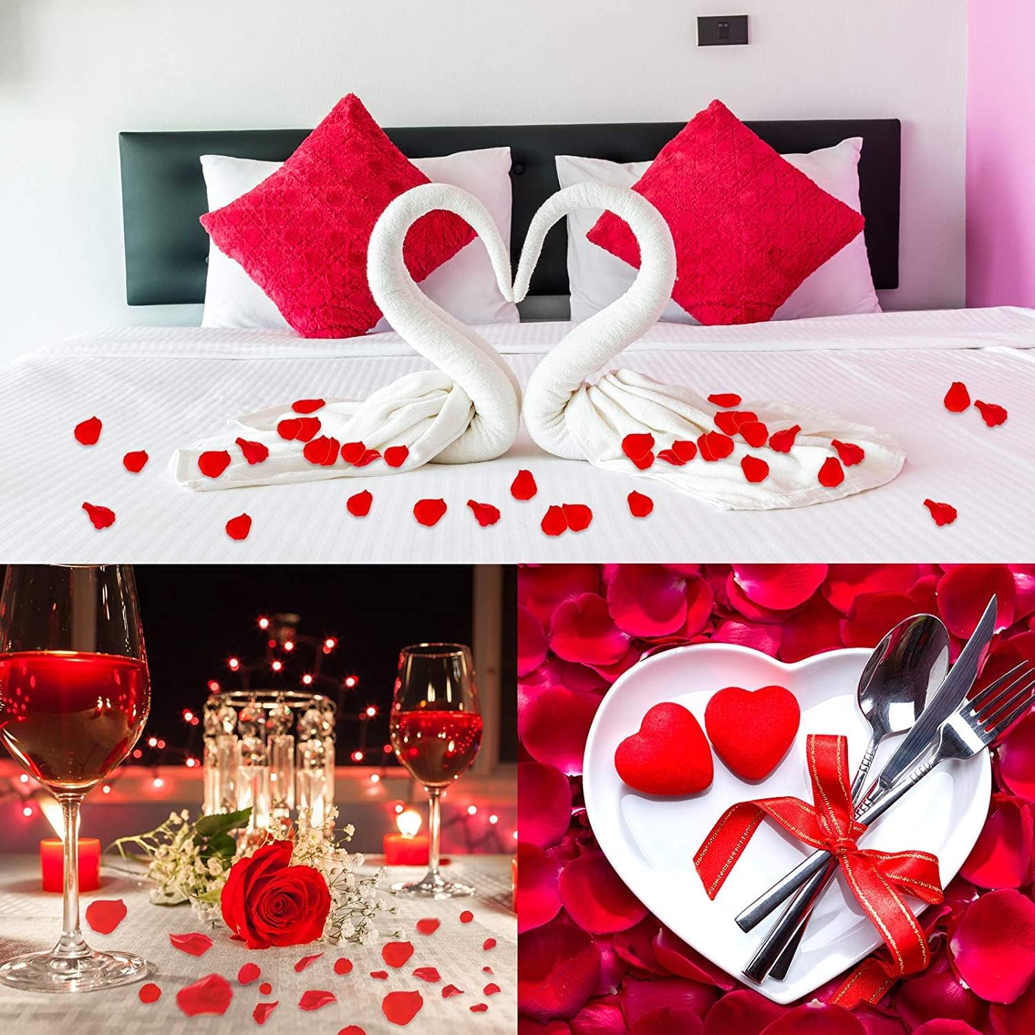 3000 Pcs Rose Petals Artificial Flowers Silk Petals for Valentine's Day Rose Petals for Wedding Decor Romantic Night Engagement Decorations (Dark Red)