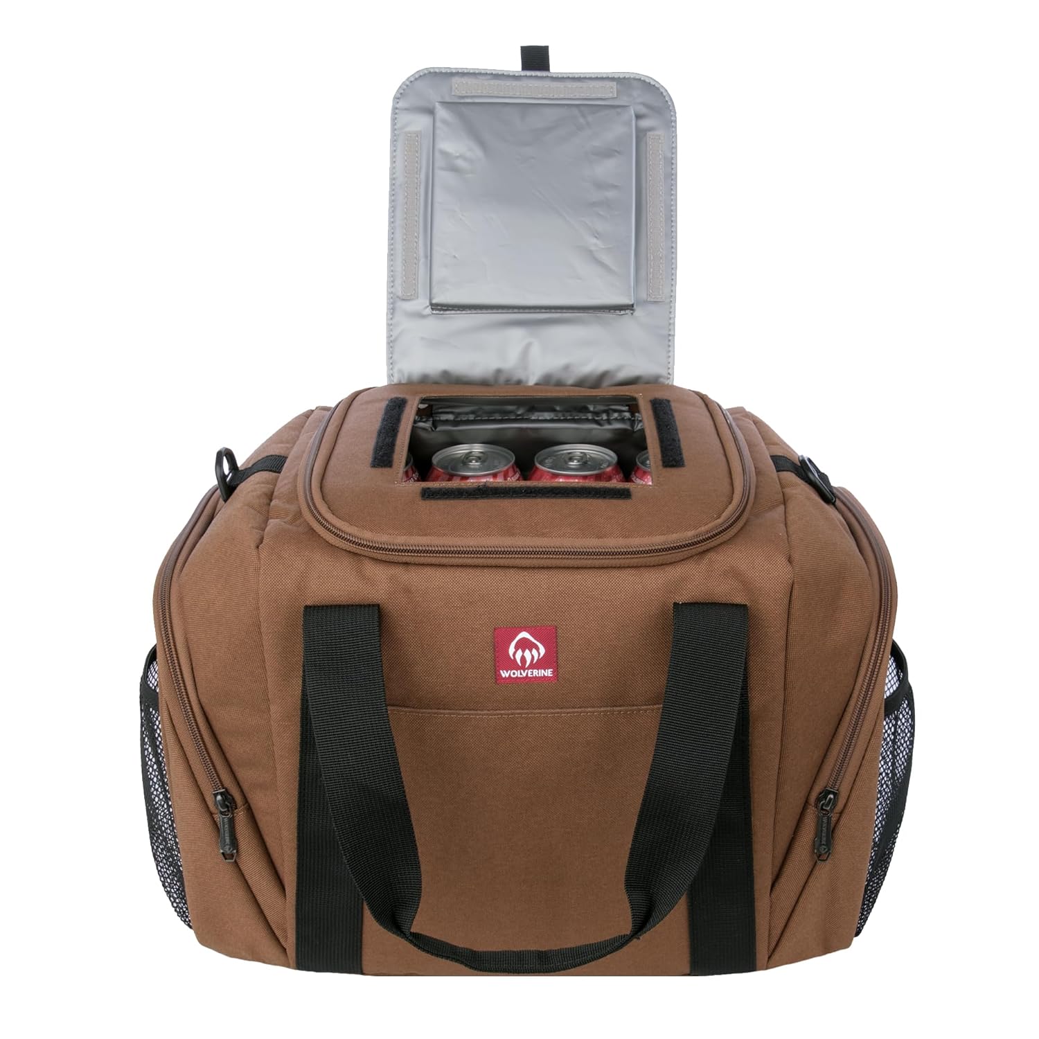Wolverine Duffel Coolers | 30 Can Capacity | Insulated | Reusable | Heavy Duty | Adjustable | Travel | Worksite | Outdoor | Tailgating | Durable | Polyester Canvas | Large Capacity - Chestnut