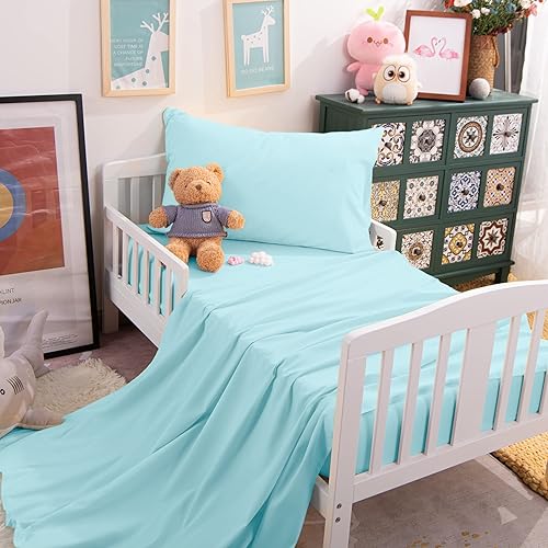 Miniatura 6 de NTBAY Juego de sábanas para cuna de microfibra ultrasuave, 3 piezas, lavables a máquina, fundas de almohada, color azul claro Azul/claro,Negro