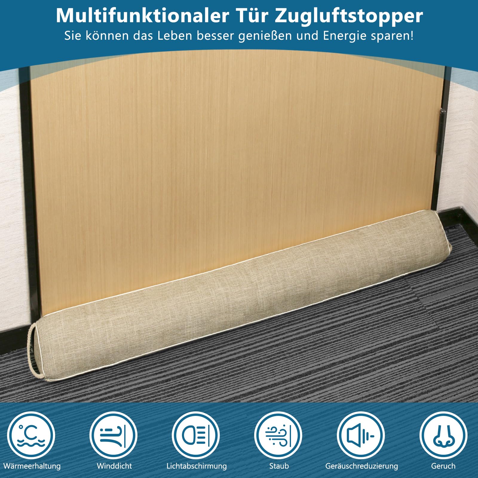 HooTown Zugluftstopper für türen, 102cm Schwerer Zugluftstopper tür Zugluftstopper Windstopper Türluftstopper für Schutz Zugstopper Türluftstopper Haustür Kältestopper für Türen & Fenster, Beige