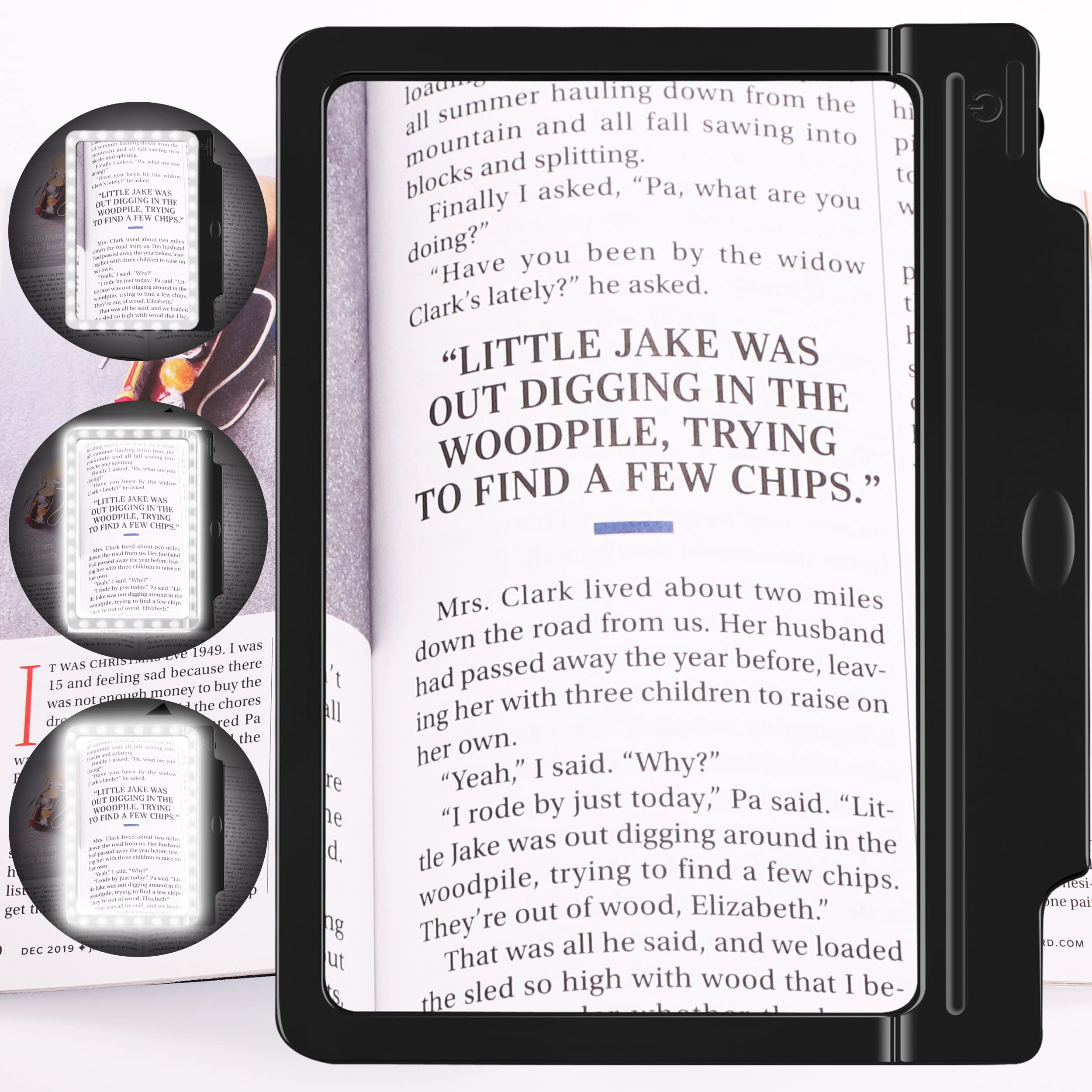 Magnifying Glass with Light, 4X Lighted Magnifying Glass for Reading 7” x 4.3” Page Magnifier with 36 Adjustable Brightness LEDs for Reading and Crafting Gift for Low Vision & Seniors（Black）
