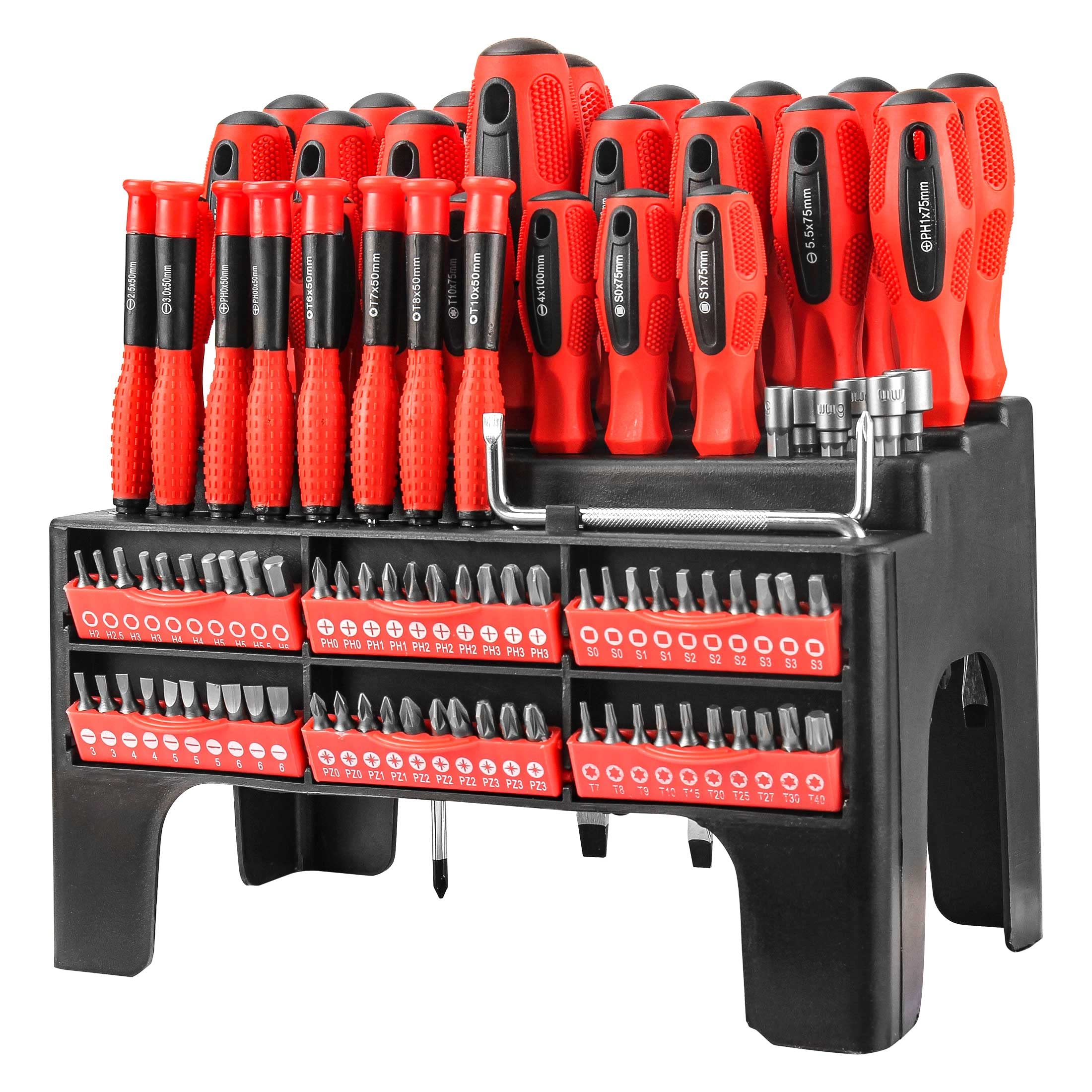 HAUTMEC 100-Piece Magnetic Screwdriver & Bit Set with Racking, Cr-V Magnetic Bit and Precision Screwdriver, Soft Handle for Men Tools HT0122-UK