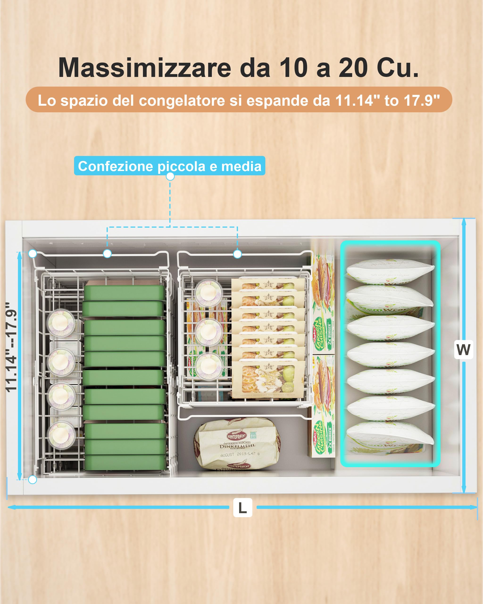 UMDONX 2 Pezzi Cestini Congelatore petto Bianco | Maniglia impilabile Cestini Congelatore,per 283L a 566L Congelatore, Organizzare gli ingredienti Congelati