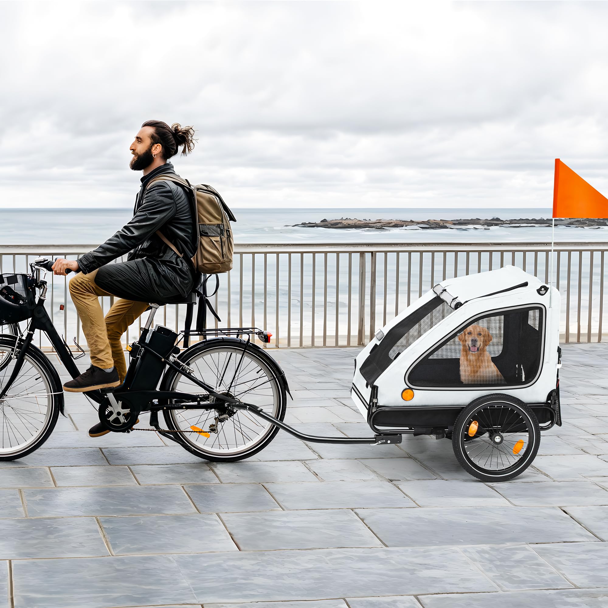 YITAHOME Remolque para Perros 2 en 1 con Rueda Delantera giratoria de 360 ° y Desmontable, Carrito de bebé de Lona Oxford 600D, Remolque para Perros, para Bicicleta, máx. 40 kg, reflectores y Correa