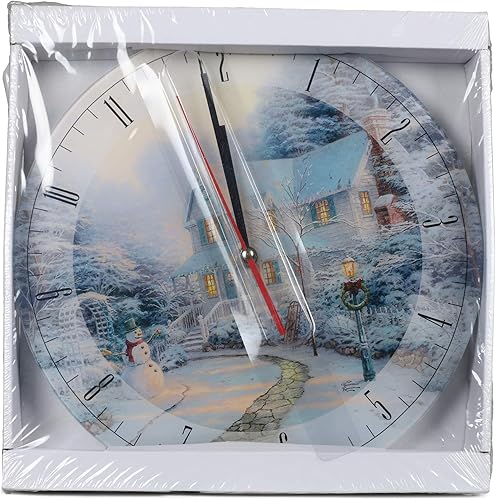 Miniatura 5 de Mark Feldstein & Associates Night Before Thomas Kinkade Winter White - Reloj de pared redondo de cristal de 12 pulgadas