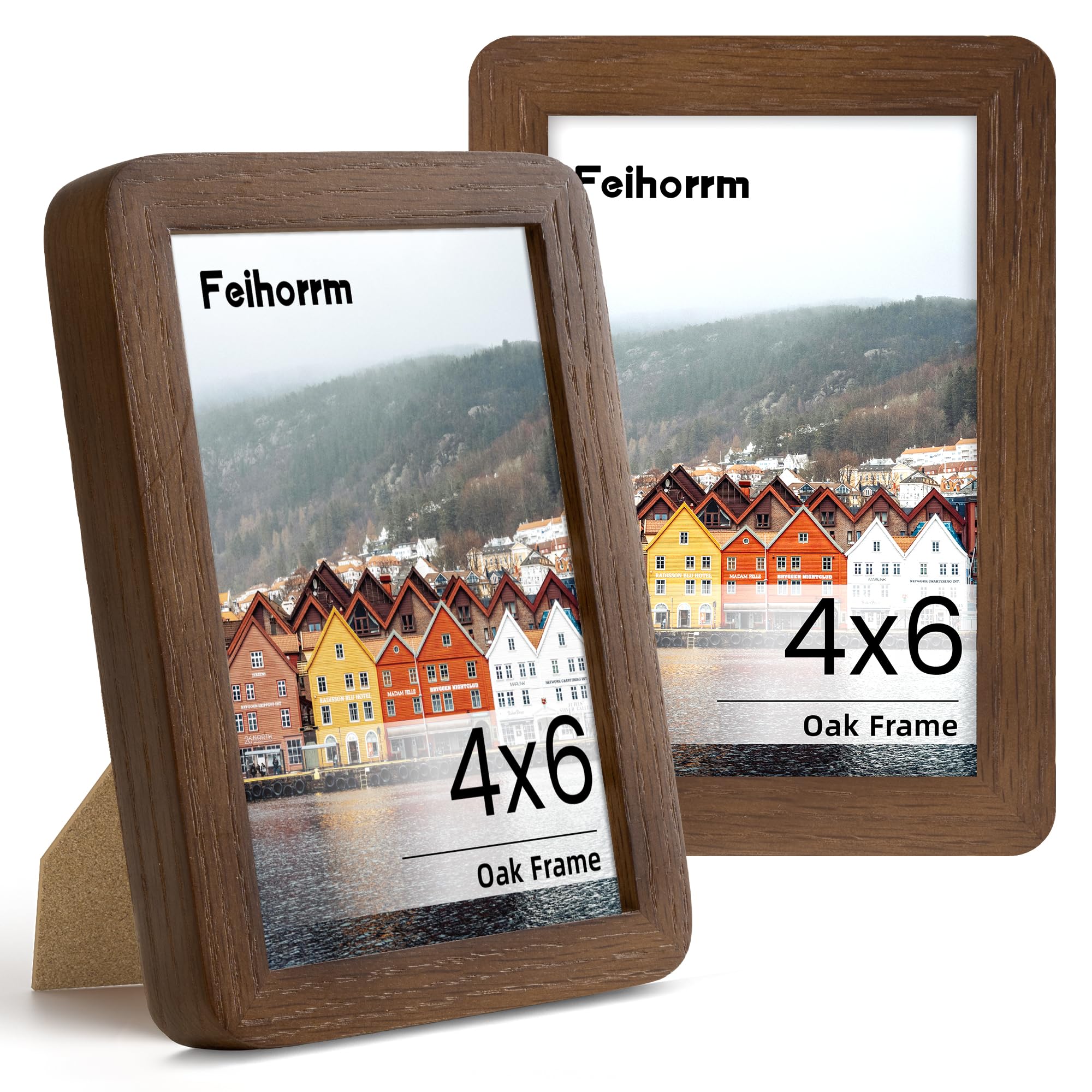 4x6 Picture Frame 2 PCS Natural Walnut Solid Wood Photo Frame with HD Tempered Glass, Handcrafted Wooden Rounded Corner 4x6 Collage Photo Frame, Tabletop & Wall Mounting Display Frame for Home