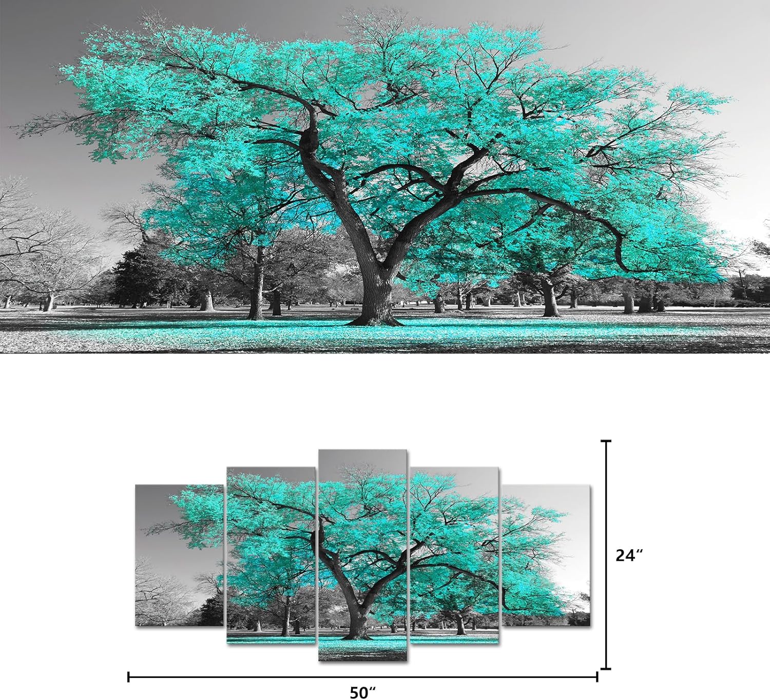 Visual Art Decor Turquoise Tree Wall Art Turquoise Decor for Living Room Tree Painting Teal Wall Decor Framed Ready to Hang, 50inchx24inch