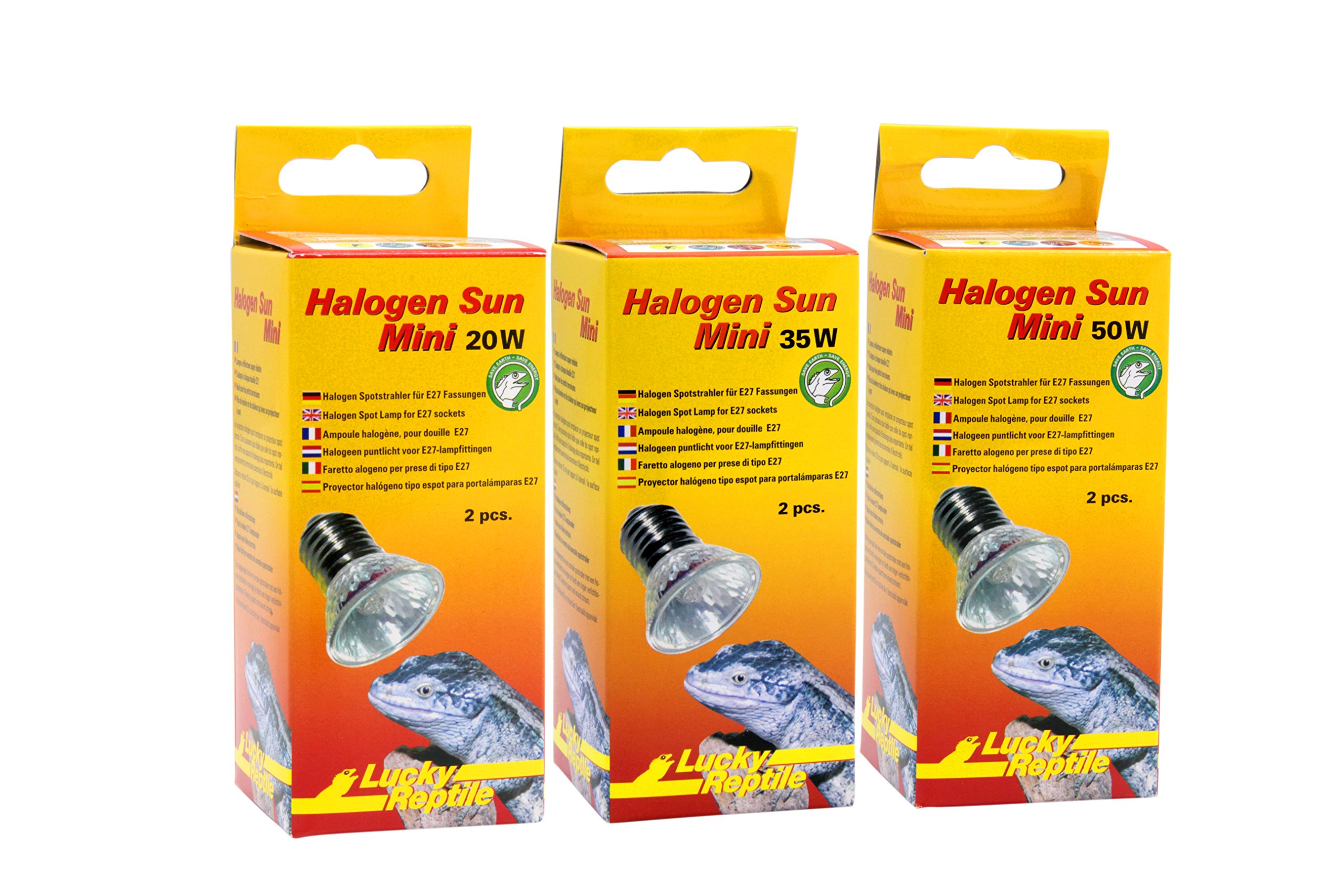 Lucky Reptile Halogen Sun Mini Dwupak - Promiennik ciepła 35W do opraw E27 - Mini reflektory halogenowe dla gadów - Lampa do małego terrarium ze spektrum światła dziennego - Lampa grzewcza