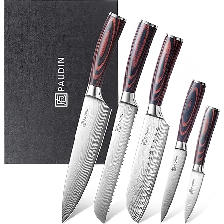 PAUDIN 5 Piece Knife Set: Precision Cutting for Home Chefs