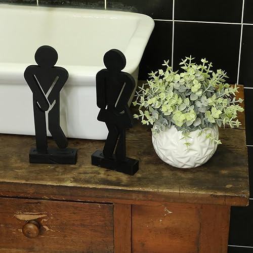 Miniatura 5 de Juego de 3 letreros decorativos de madera rústica para baño con una planta artificial en maceta