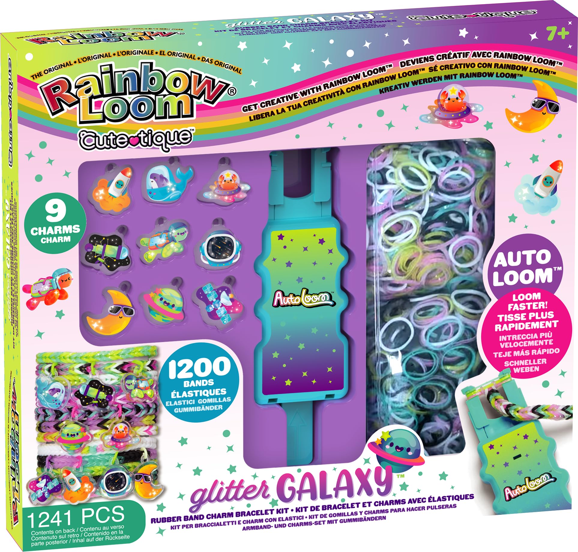 Bandai - Rainbow Loom Cute Tique - Zestaw elastycznych bransoletek z automatyczną produkcją - Kreatywny wypoczynek - zawiera 1200 gumek, auto-loom i akcesoriów - Asortyment - Zabawka dla dzieci od 7
