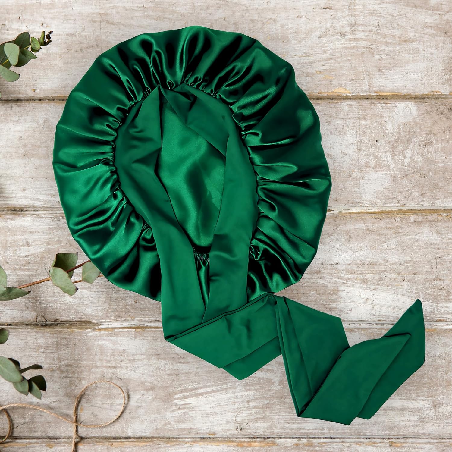Jumbo Charmeuse Satin Bonnet Premium Emerald Green Silk Satin Sleep Cap for Natural Hair, Braids, Locs & Long Curly Hair Double Layer, Anti-Frizz, Stay-On Protection