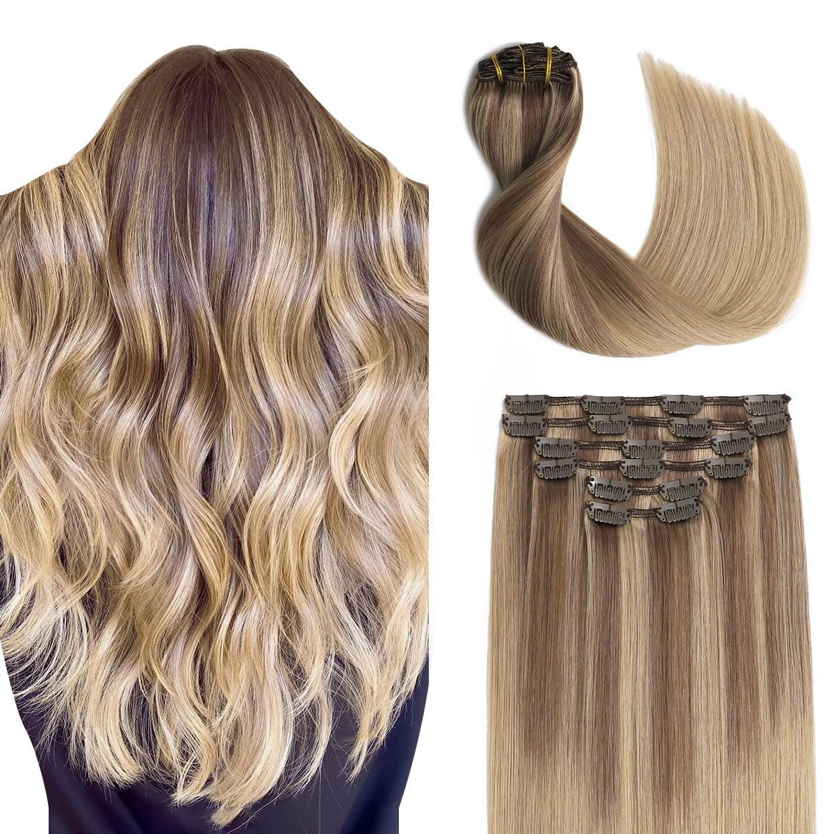 Sindra Dal Castano Cenere al Biondo Caramello 100g 40cm 6pcs Clip Dei Capelli Umani In Estensioni Estensioni Dei Capelli Lisci Dei Capelli Umani Naturali (clip#10/16/16-16)