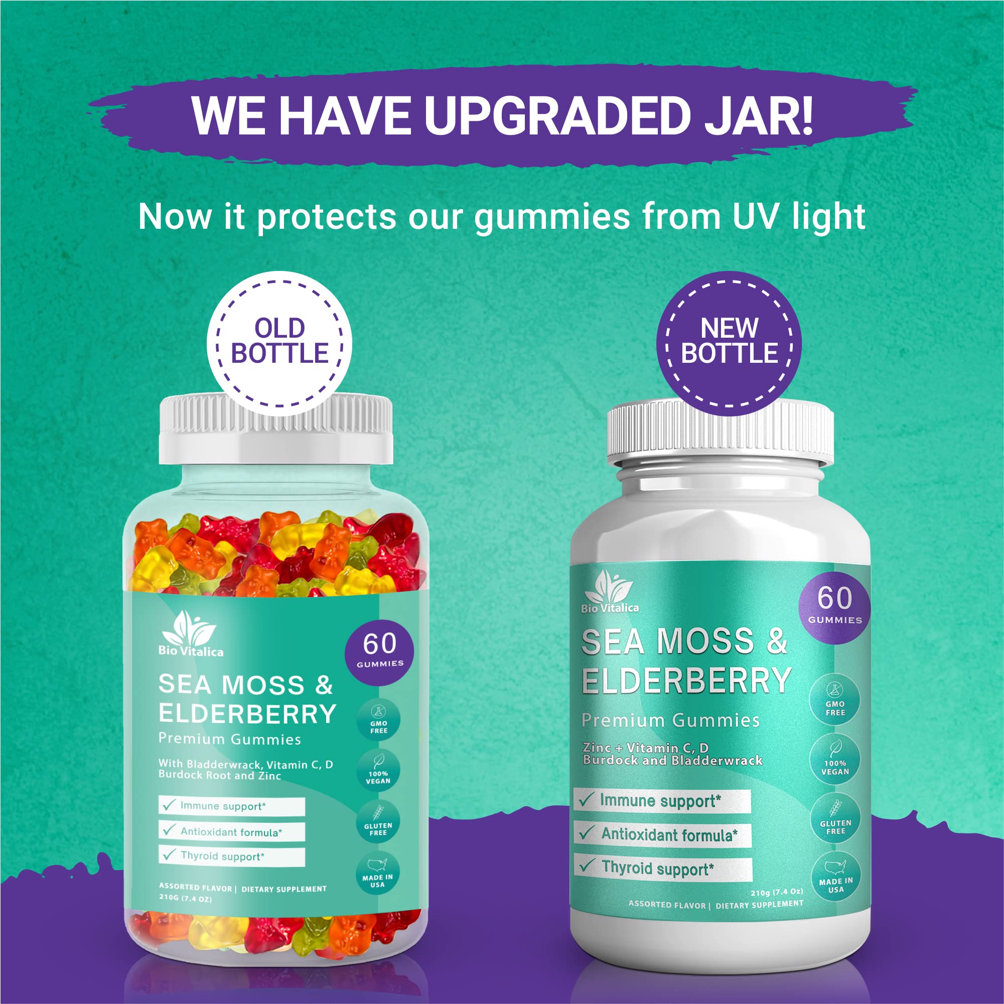 Sea Moss Gummies Elderberry BioVitalica Vitamin C D + Zinc Irish Seamoss Vegan Gummy with