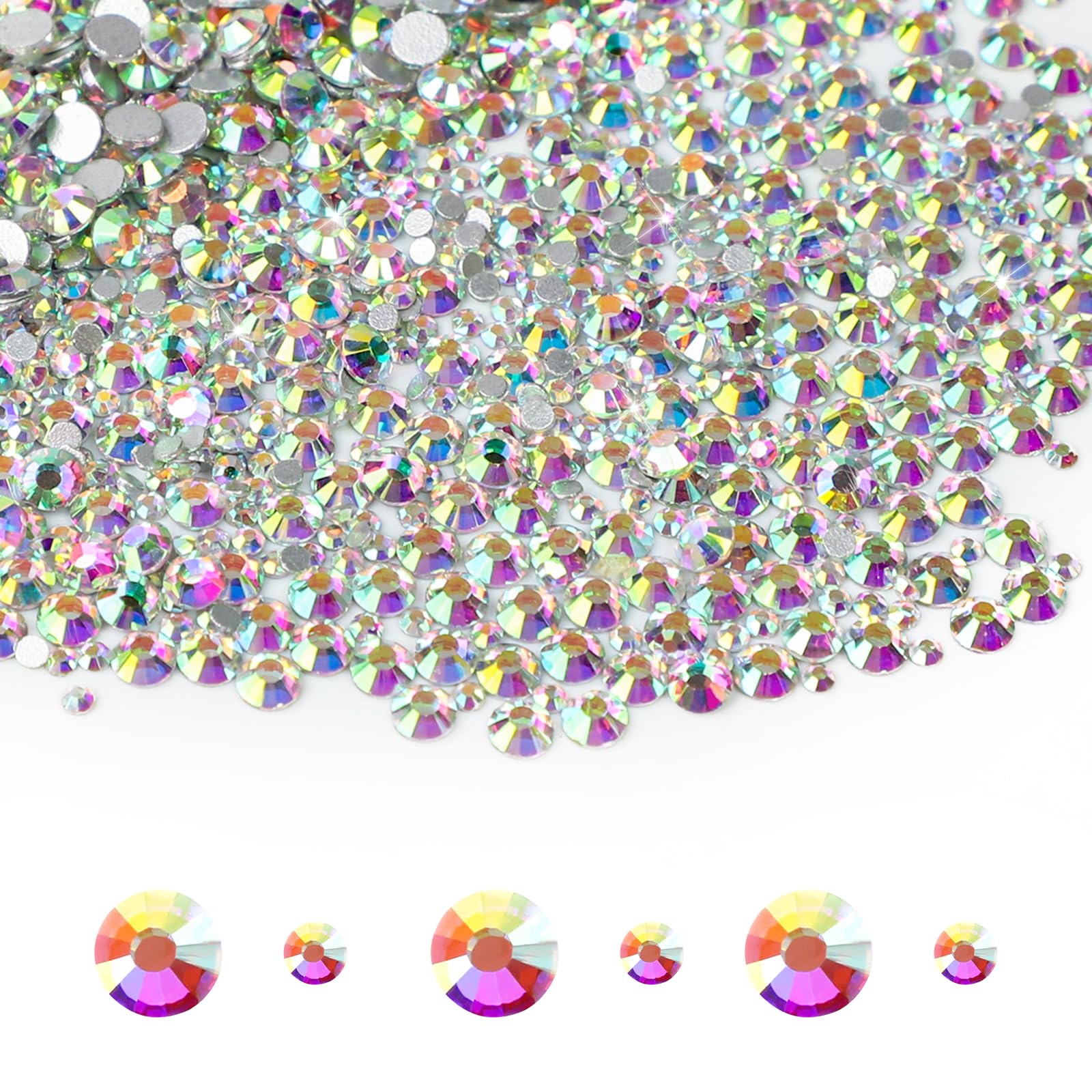 2880pcs 2/4mm Colorful Crystal Diamantes Flat Gemstones for Nails Crafts